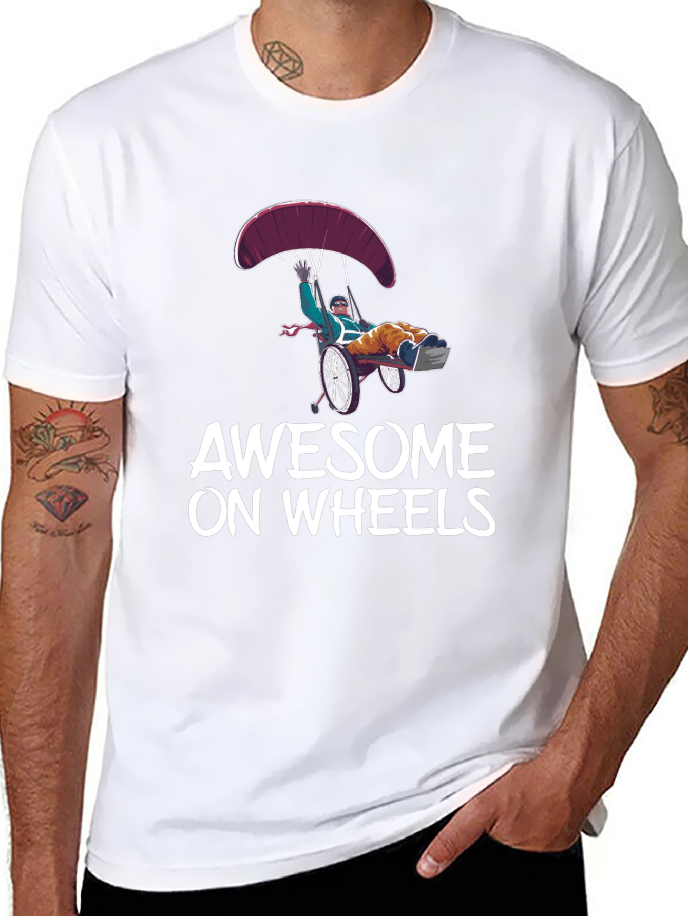 Awesome on Wheels Graphic Tee - Skydiving Wheelchair Design