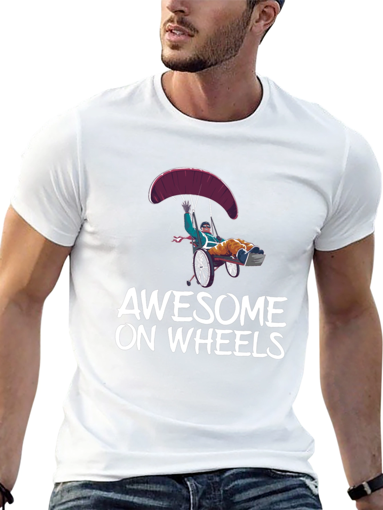 Awesome on Wheels Graphic Tee - Skydiving Wheelchair Design