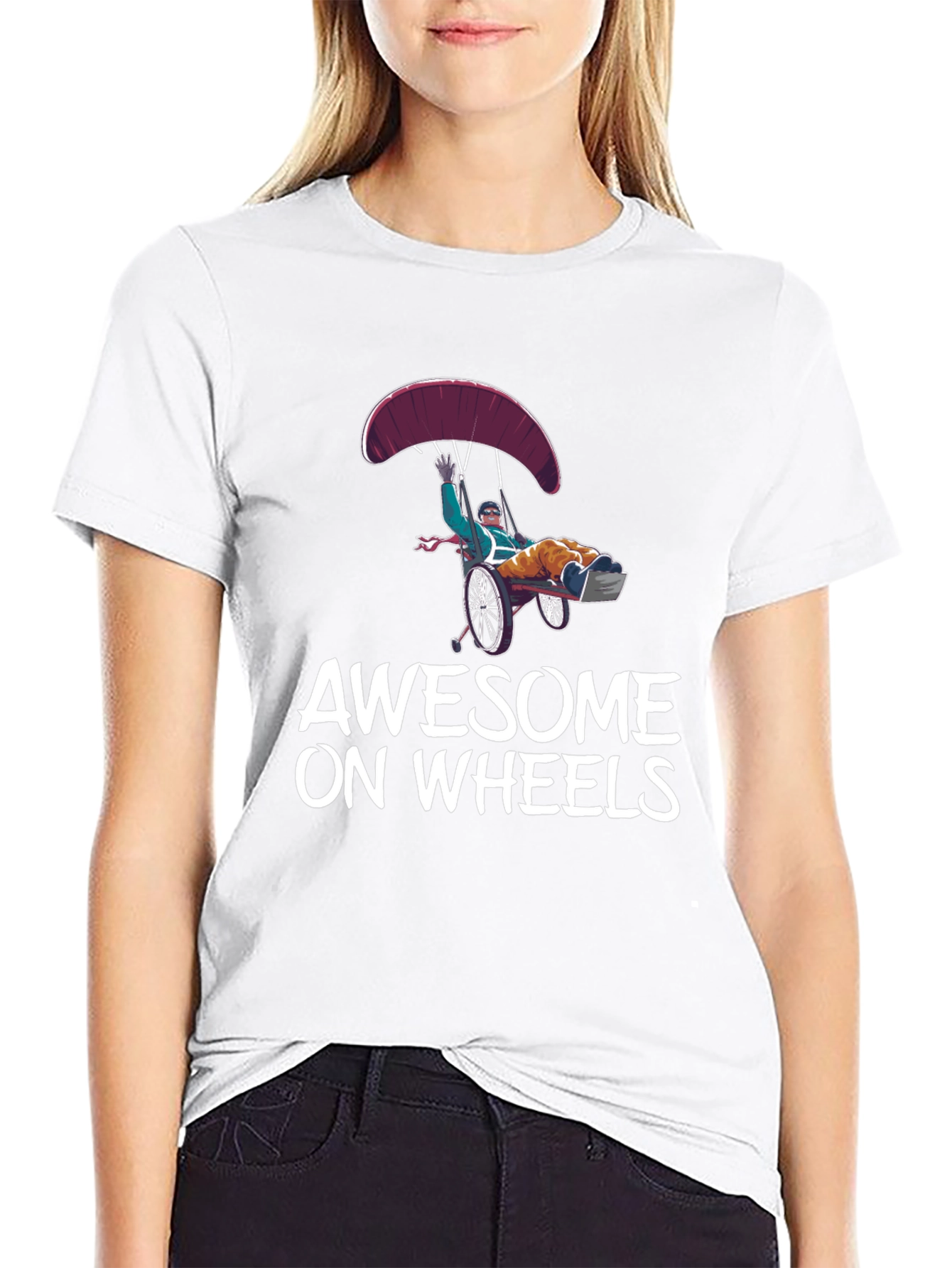 Awesome on Wheels Graphic Tee - Skydiving Wheelchair Design