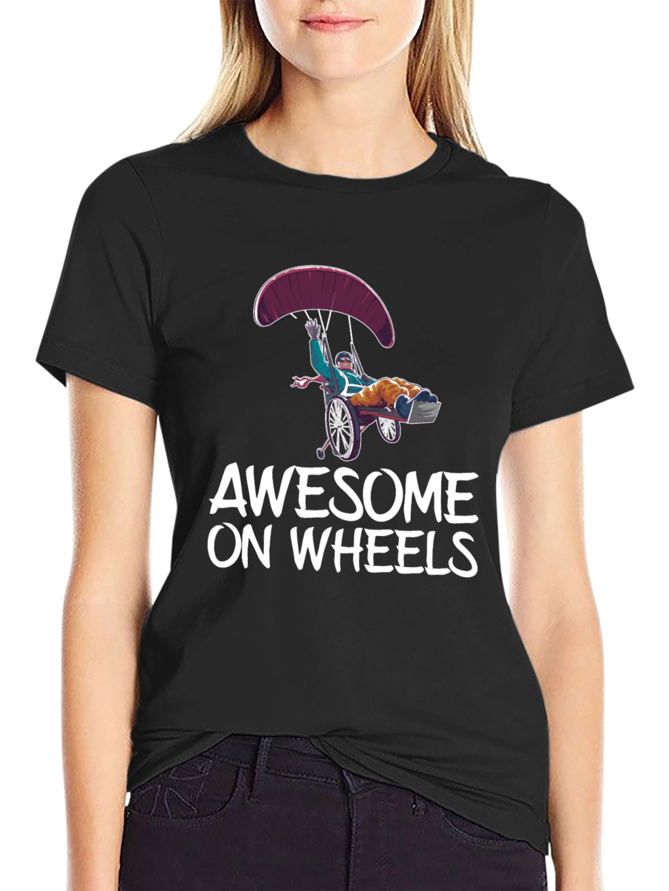 Awesome on Wheels Graphic Tee - Skydiving Wheelchair Design
