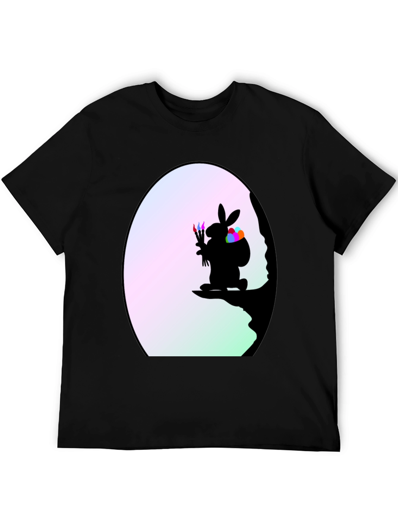 Whimsical Bunny Artist Black T-Shirt