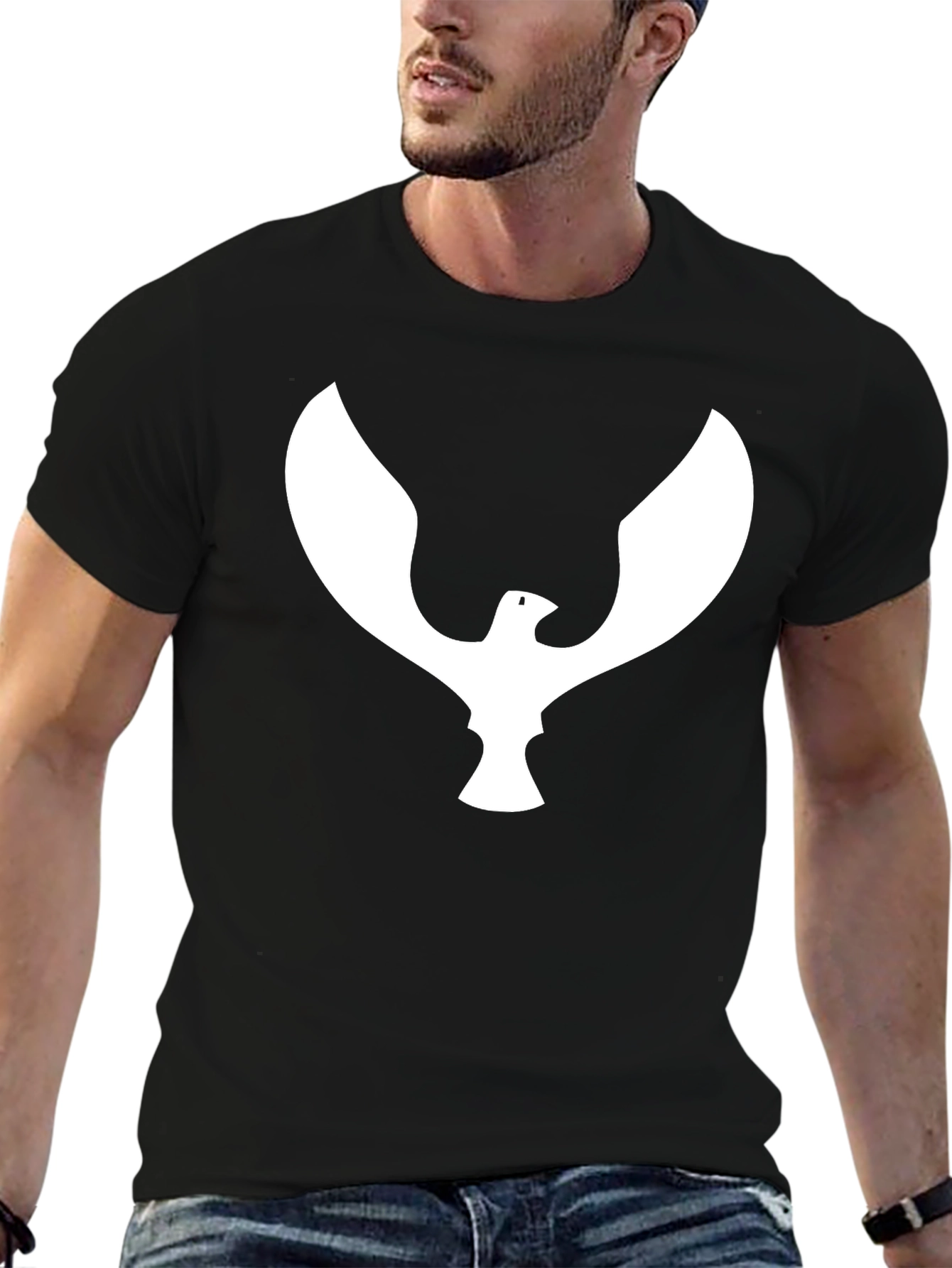 Black T-Shirt with White Eagle Graphic