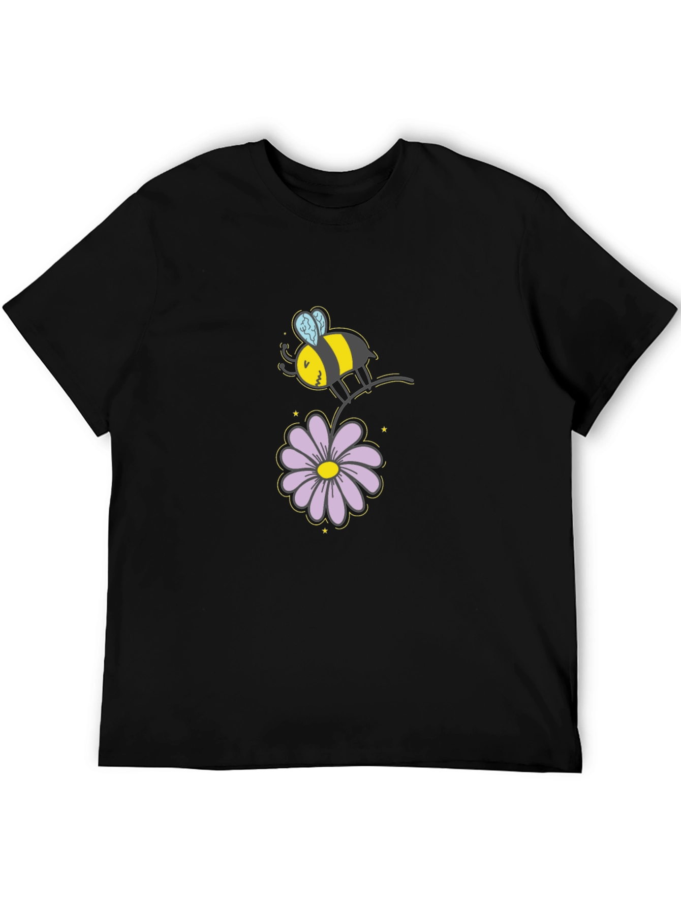 Bee and Flower Graphic T-Shirt - Black
