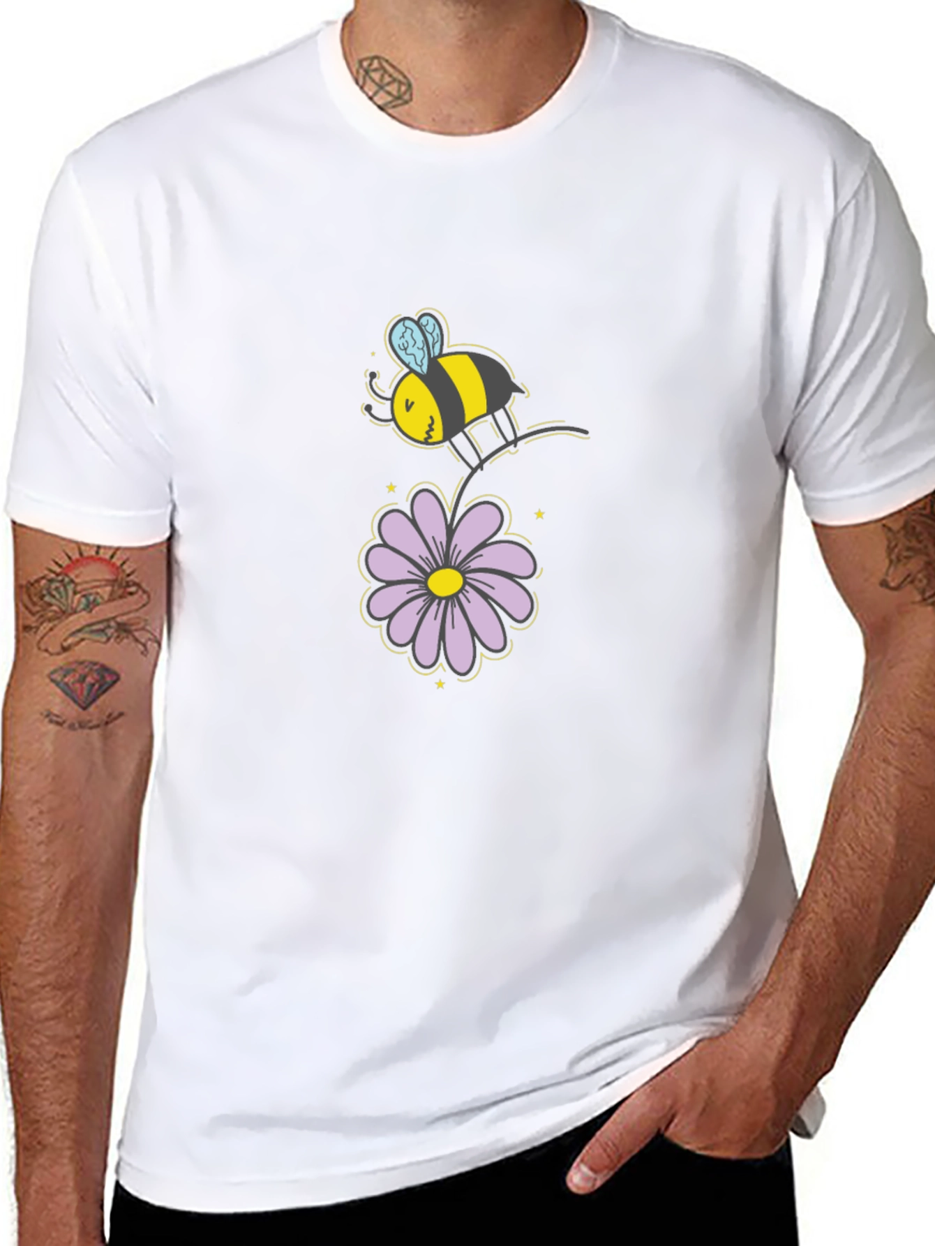 Bee and Flower Graphic T-Shirt - Black