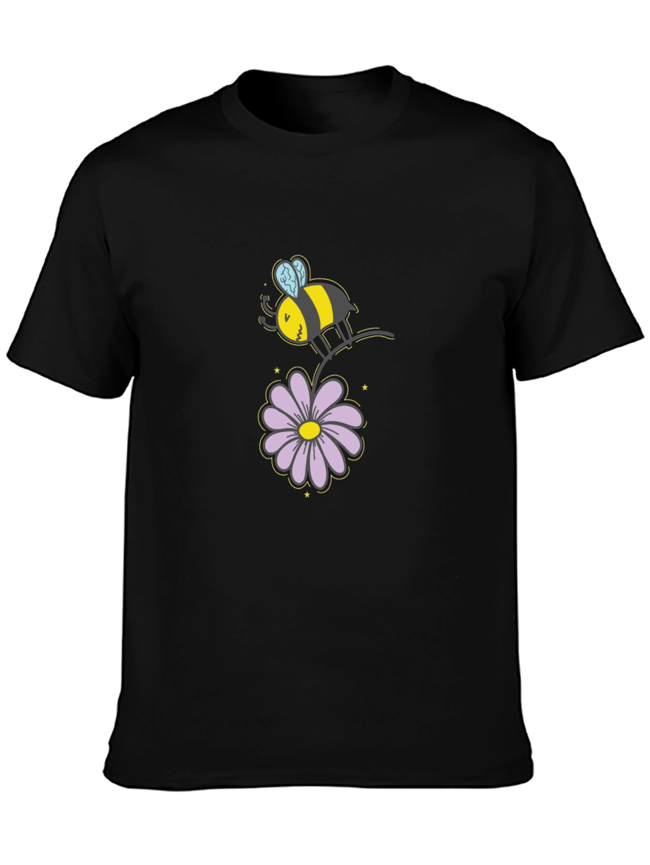 Bee and Flower Graphic T-Shirt - Black