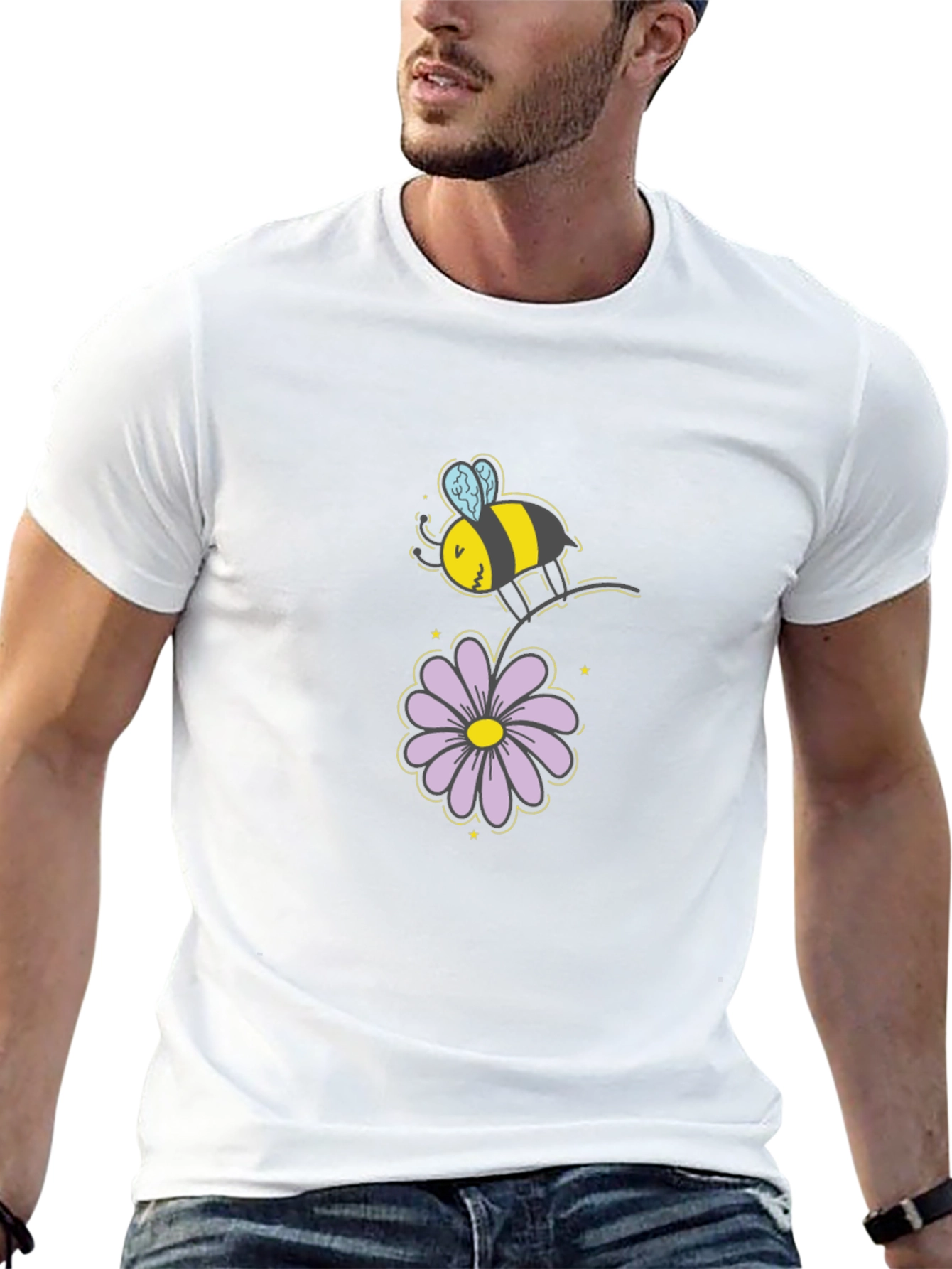 Bee and Flower Graphic T-Shirt - Black