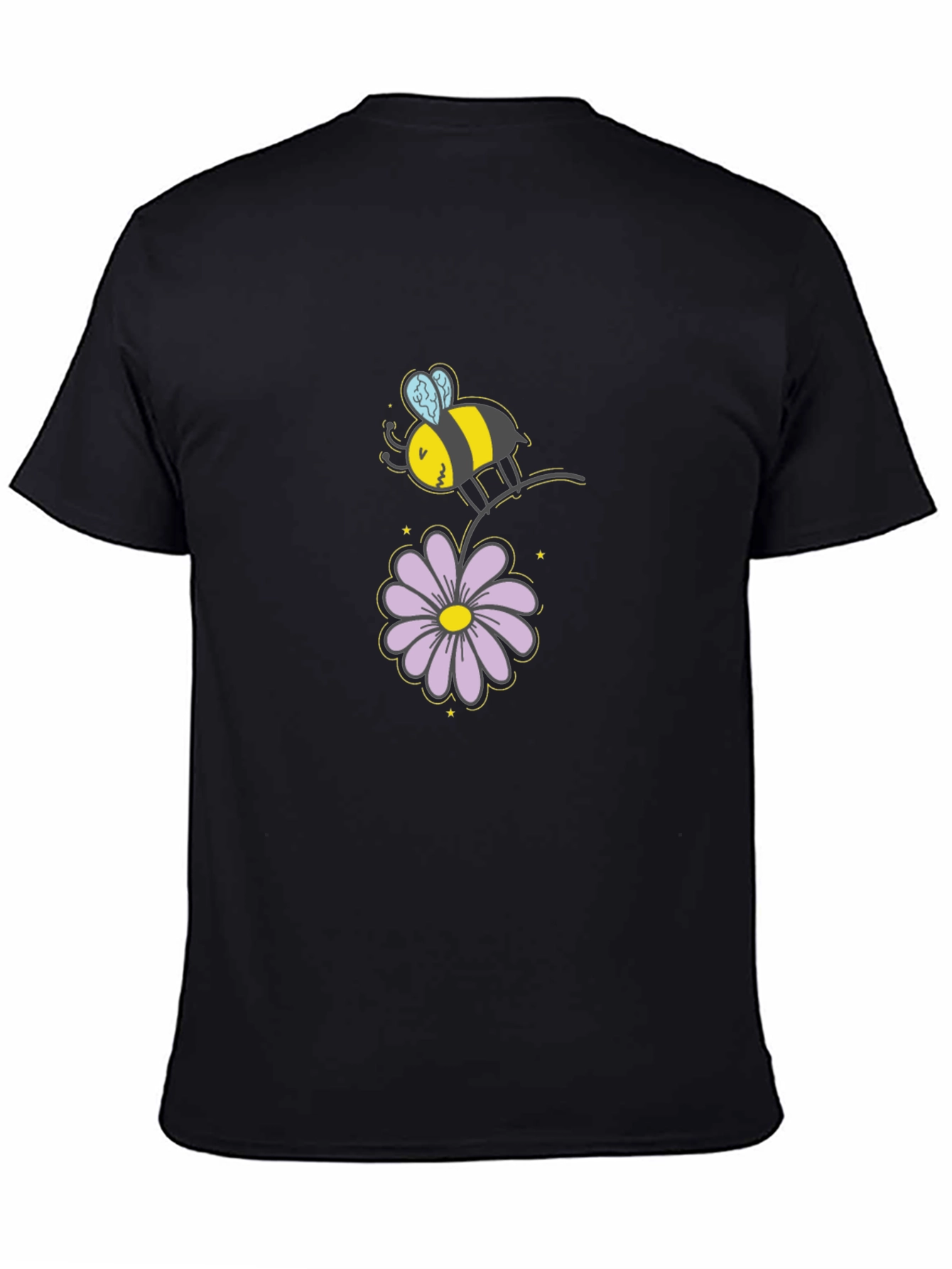 Bee and Flower Graphic T-Shirt - Black