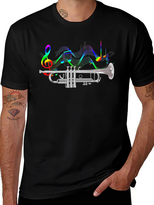 Trumpet & Colorful Notes T-Shirt - Music Lover Tee