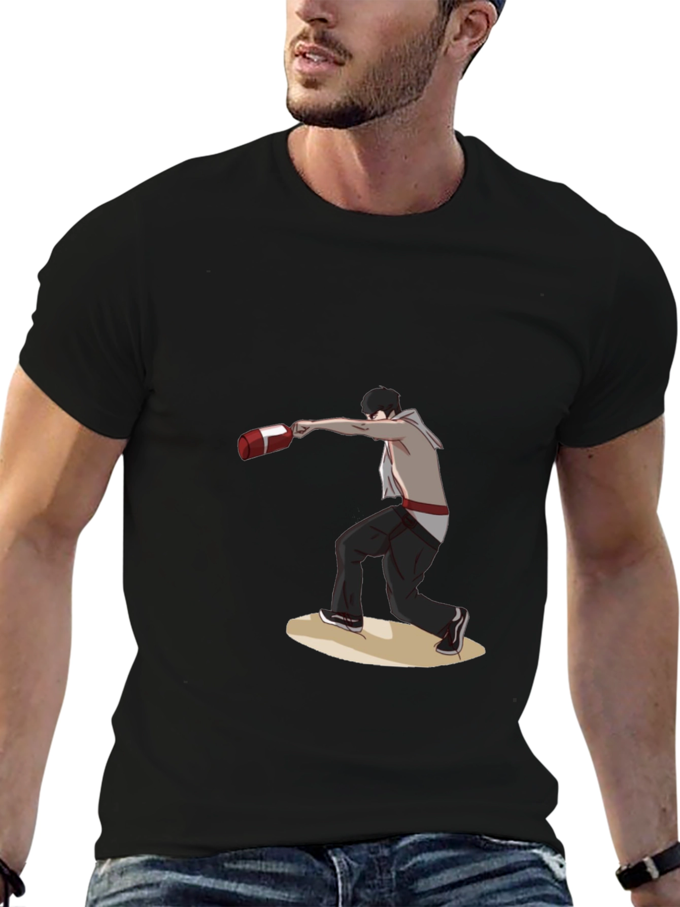 Black T-Shirt with Boxing Anime Design