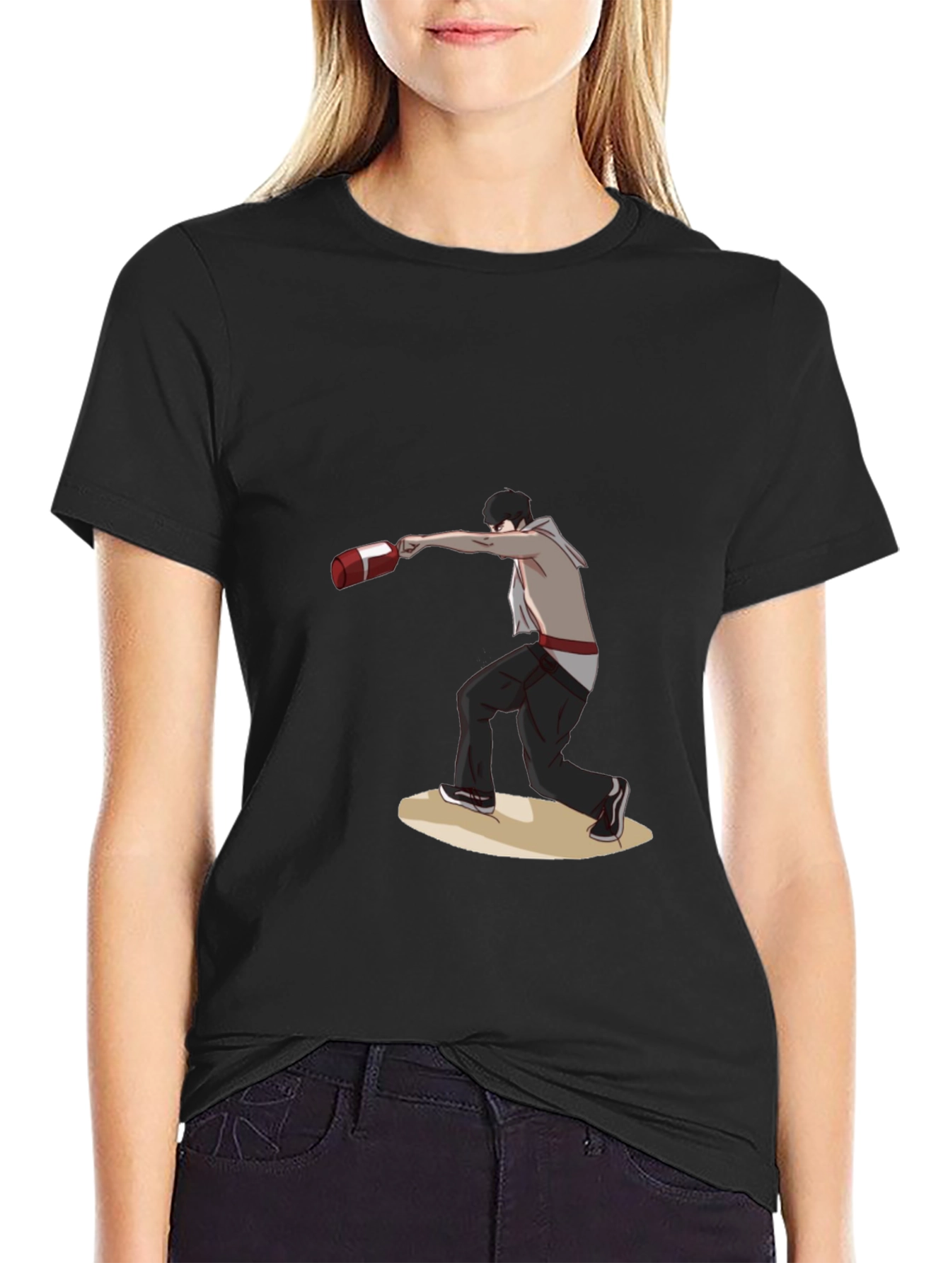 Black T-Shirt with Boxing Anime Design