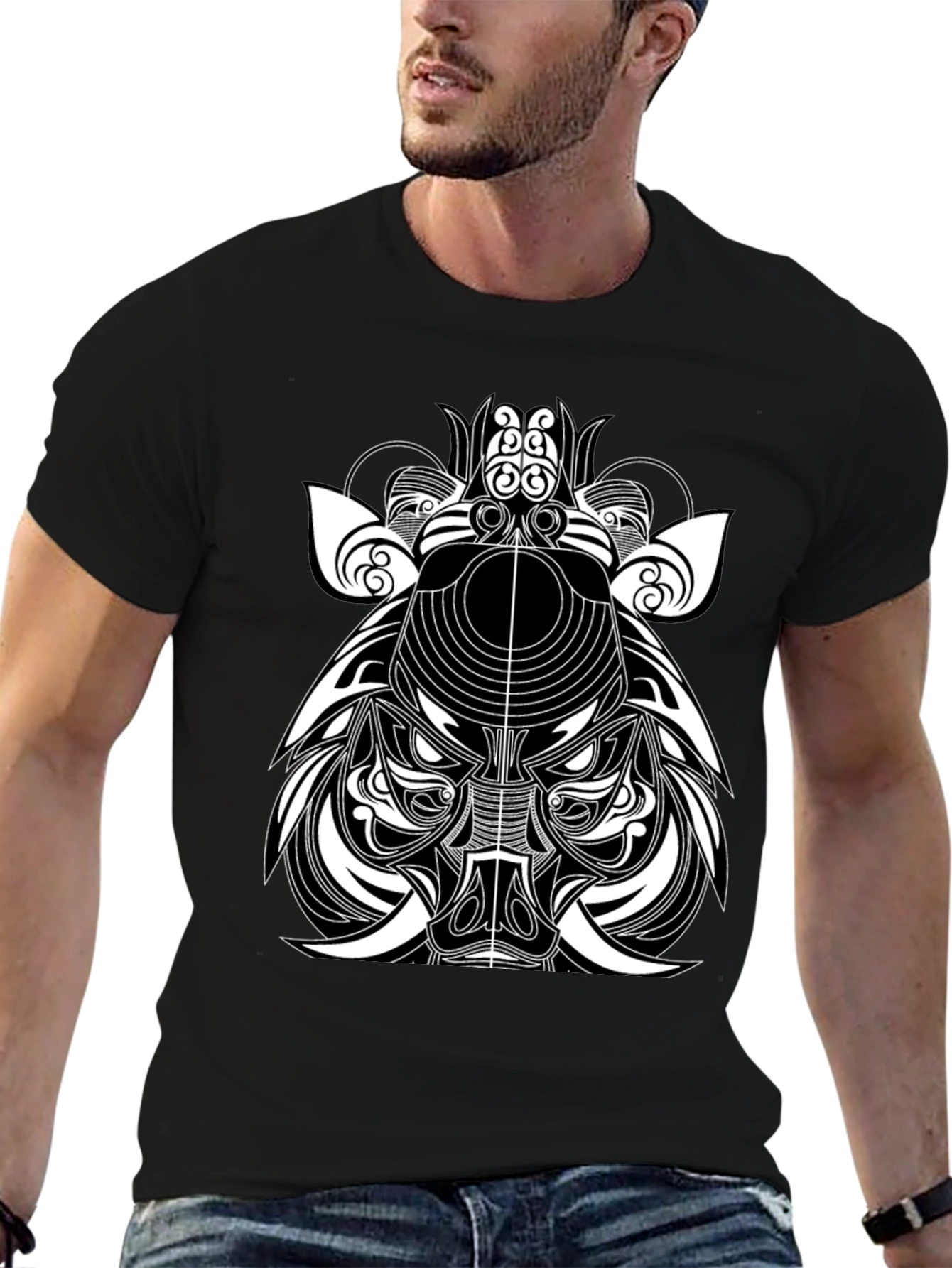 Tribal Boar Graphic Tee - Black