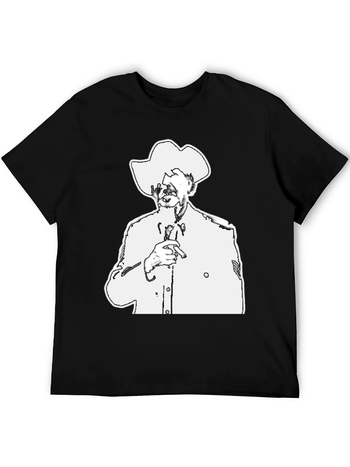 Black T-Shirt with White Cowboy Illustration
