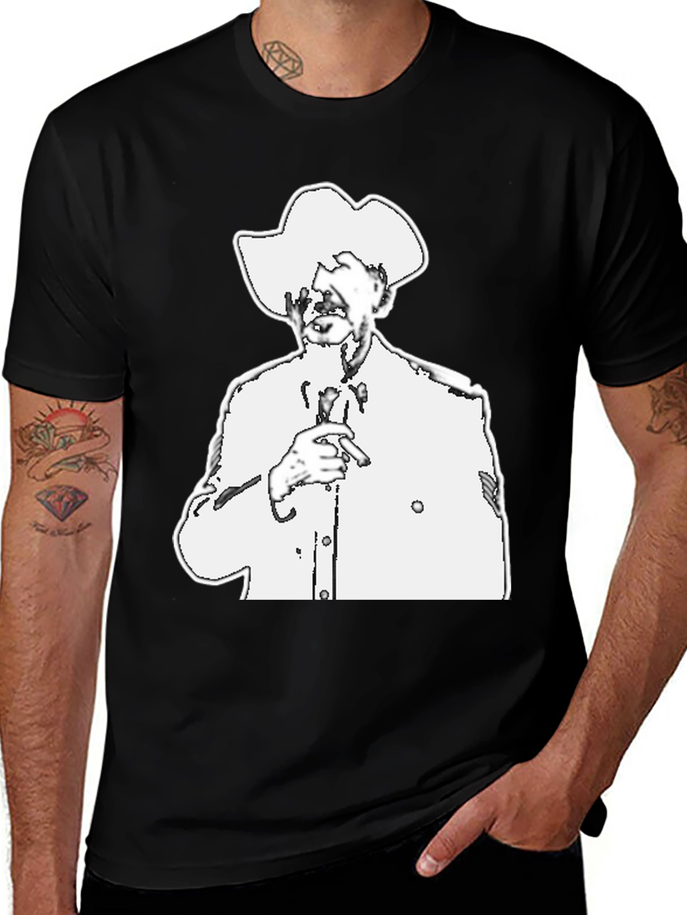 Black T-Shirt with White Cowboy Illustration