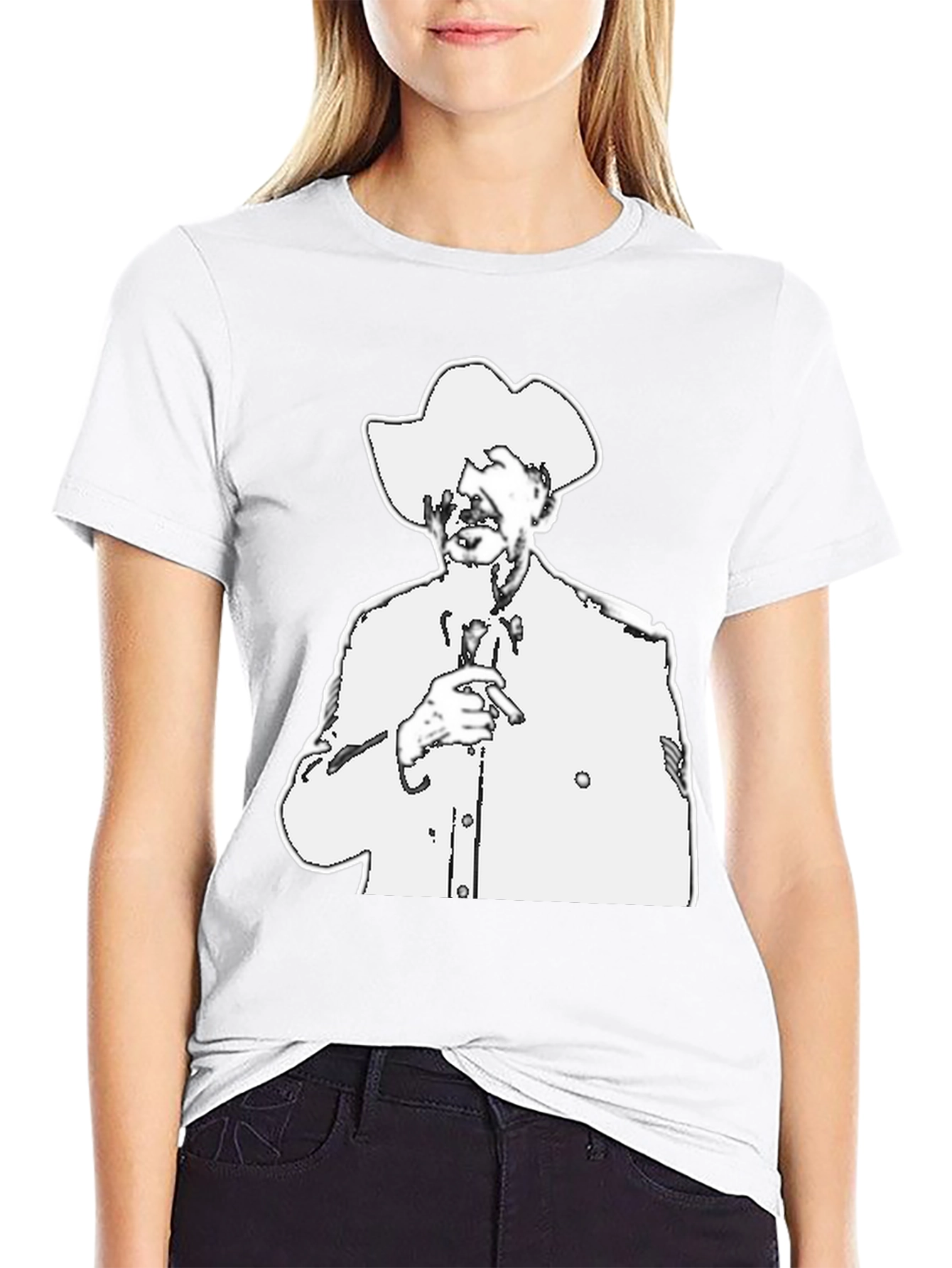 Black T-Shirt with White Cowboy Illustration