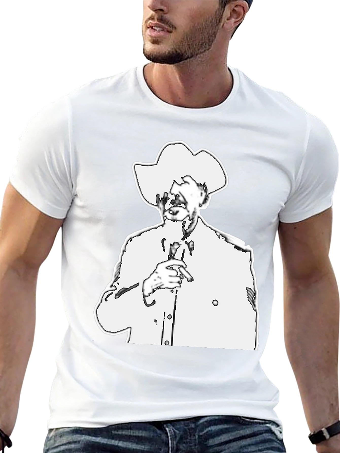 Black T-Shirt with White Cowboy Illustration
