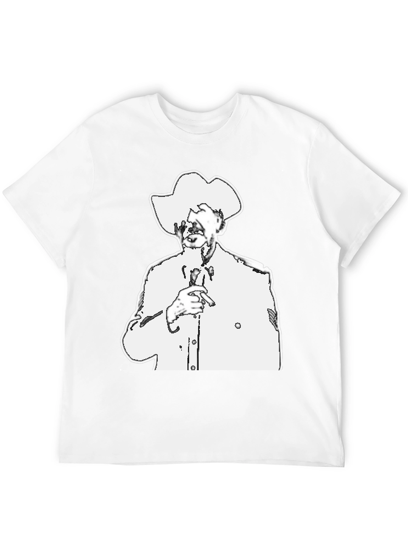 Black T-Shirt with White Cowboy Illustration