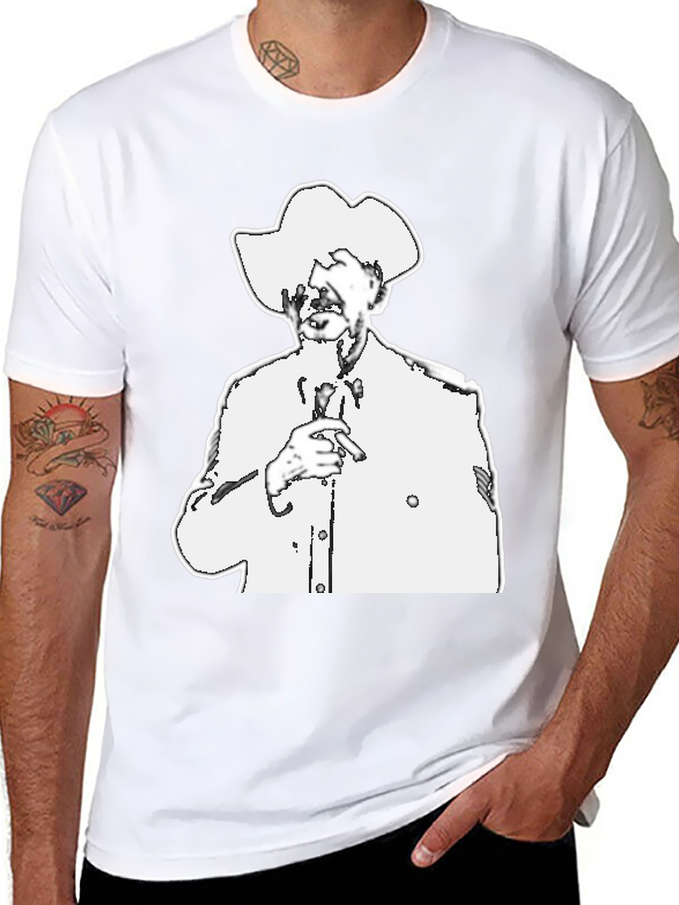 Black T-Shirt with White Cowboy Illustration
