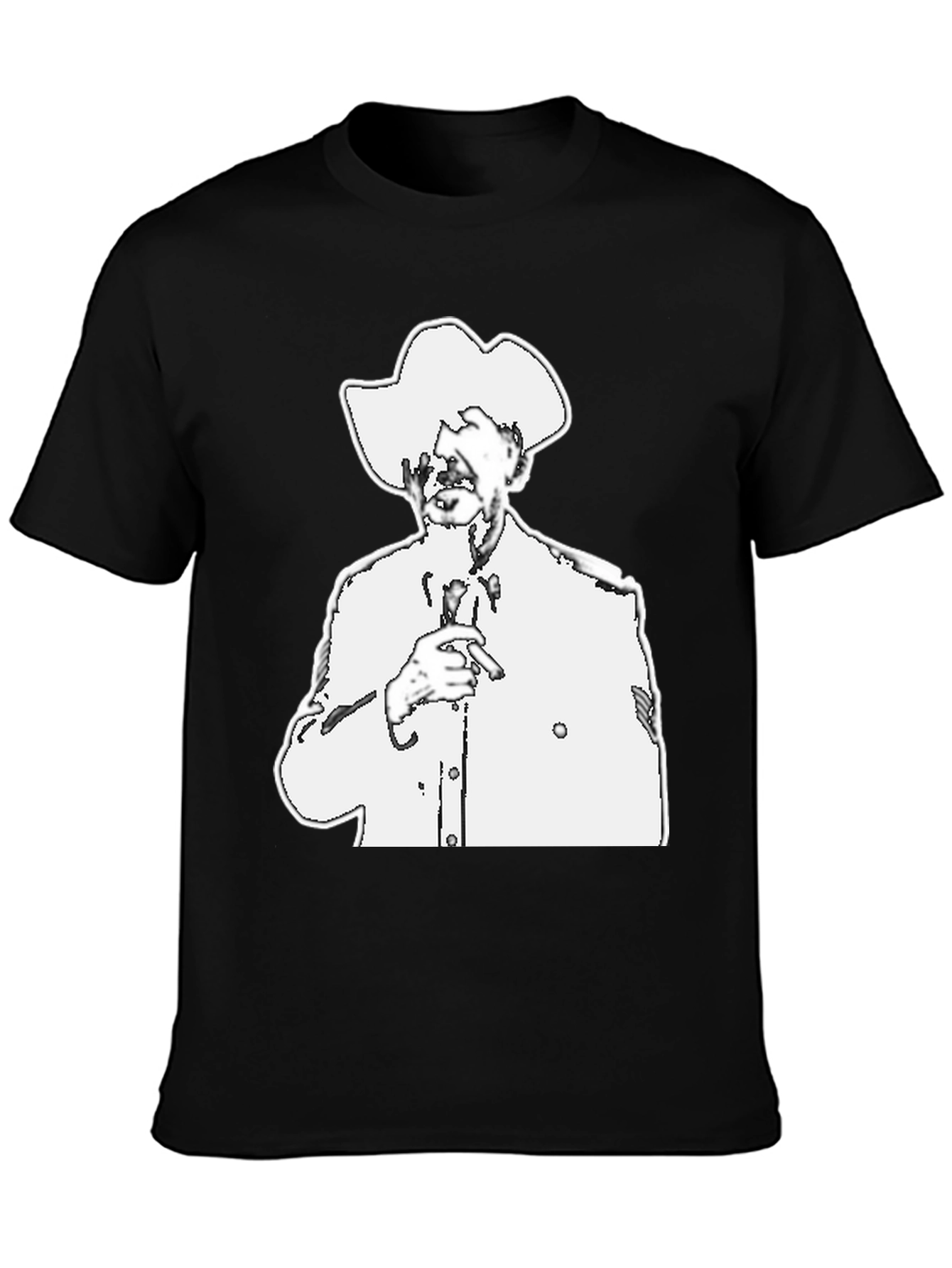 Black T-Shirt with White Cowboy Illustration