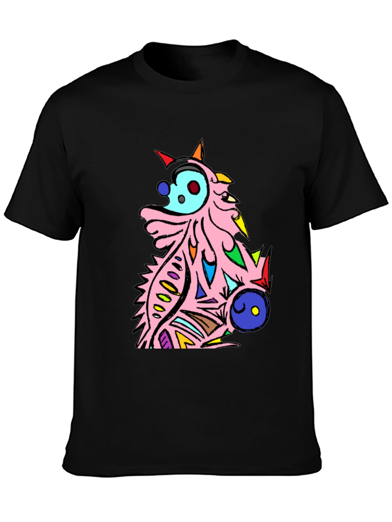 Abstract Cartoon Creature Graphic Tee - Black