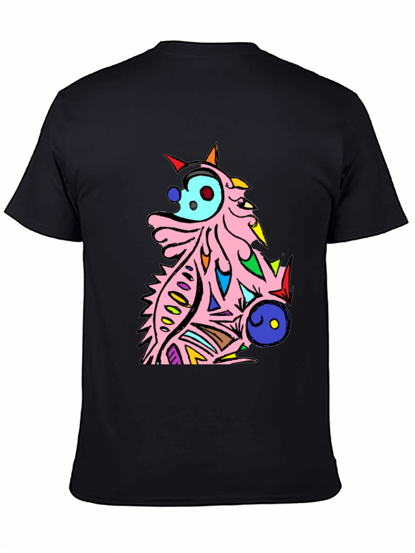 Abstract Cartoon Creature Graphic Tee - Black