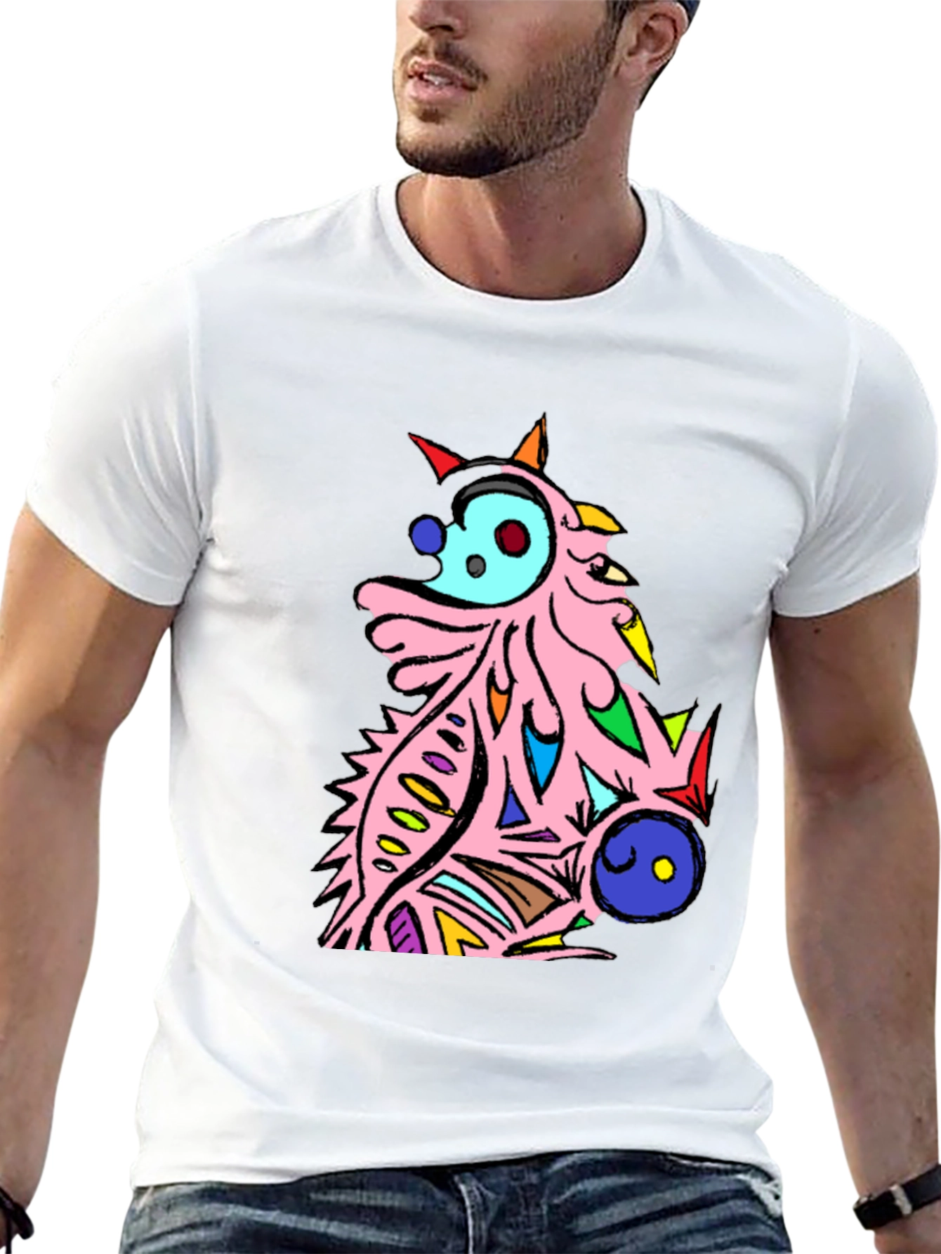 Abstract Cartoon Creature Graphic Tee - Black