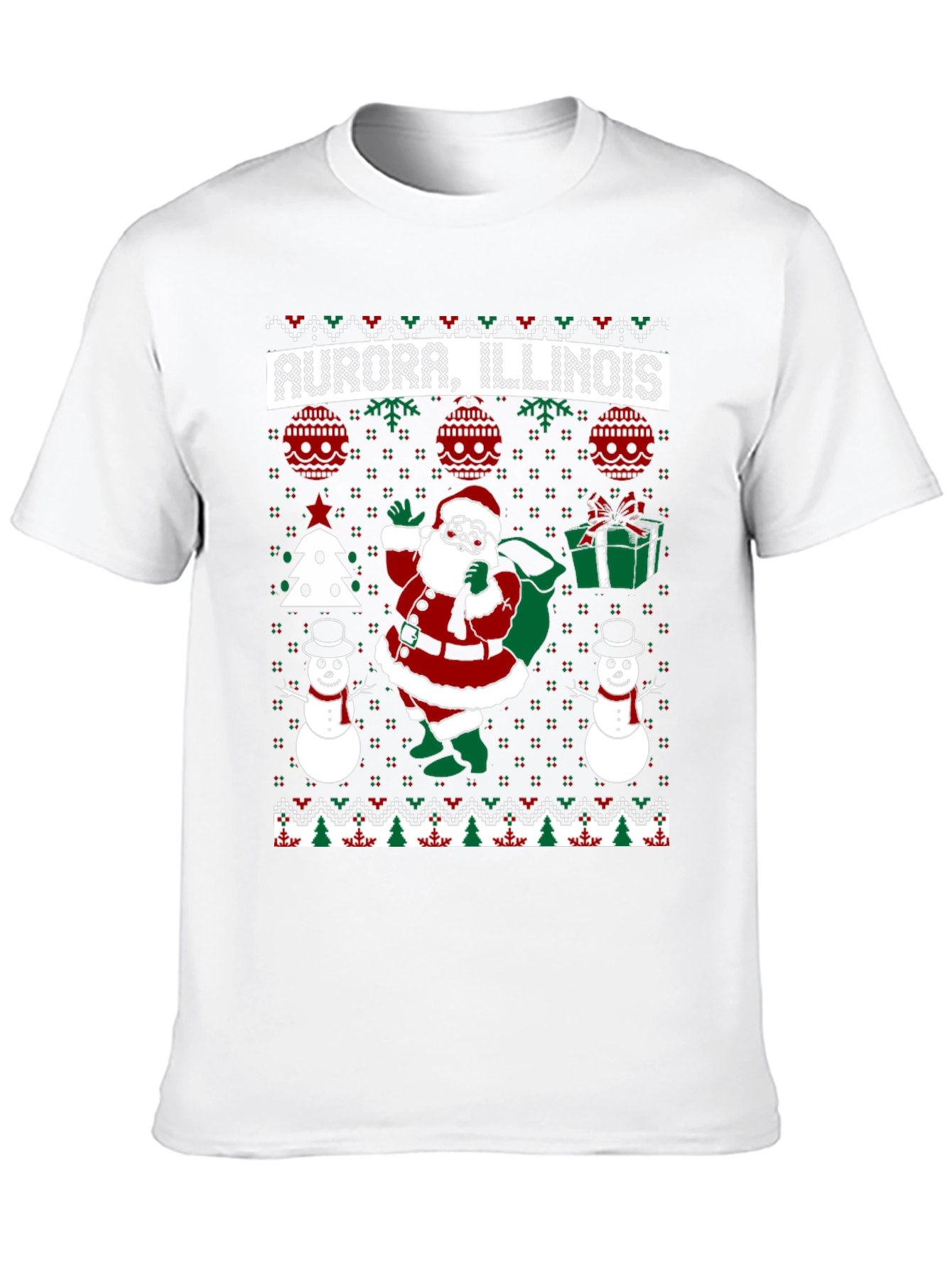 Aurora Illinois Ugly Christmas Santa T-Shirt