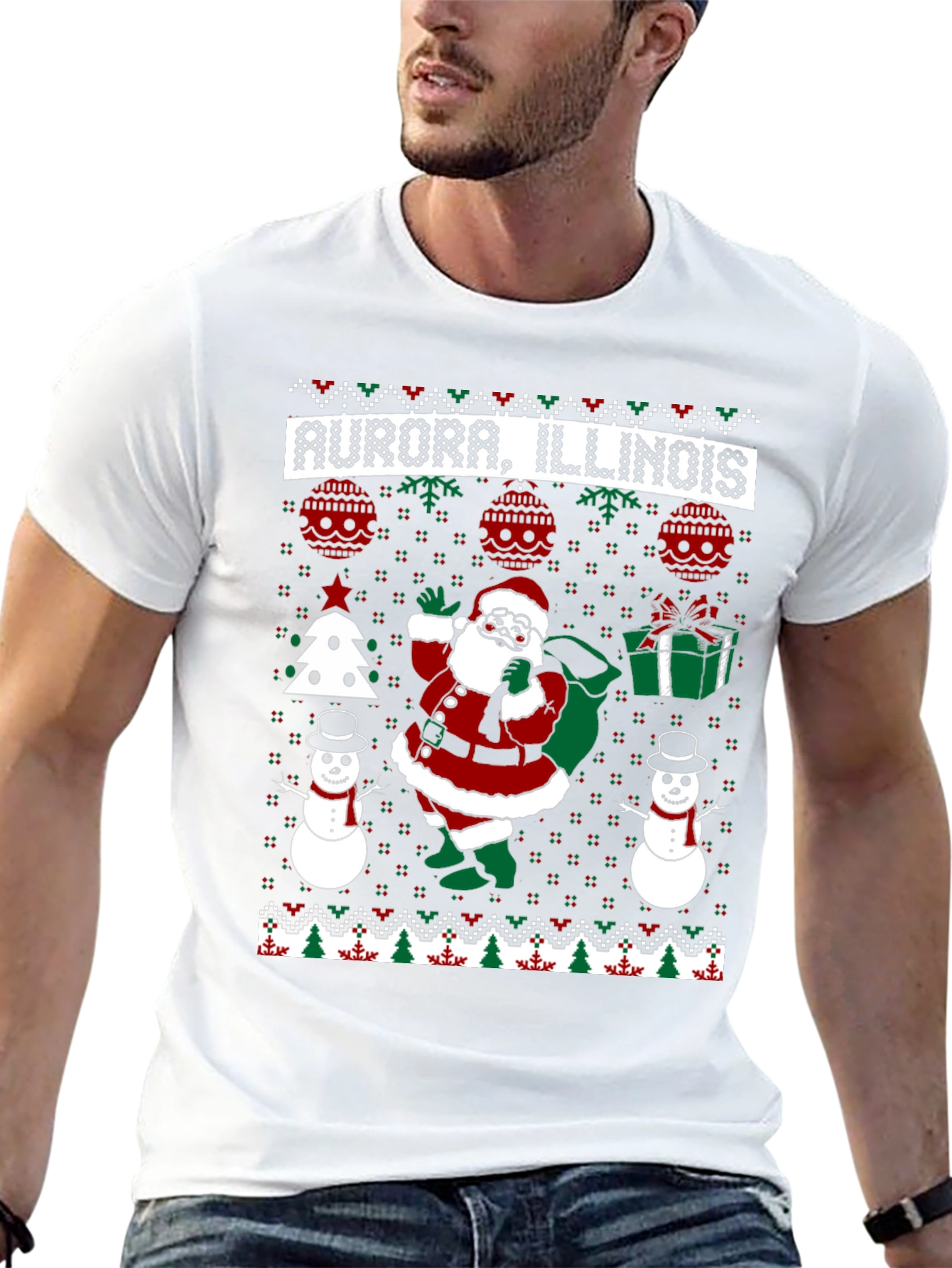 Aurora Illinois Ugly Christmas Santa T-Shirt