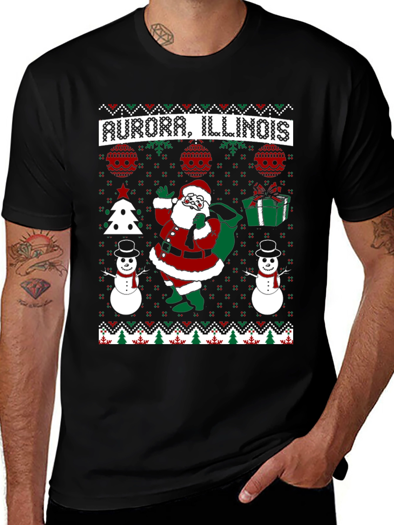 Aurora Illinois Ugly Christmas Santa T-Shirt