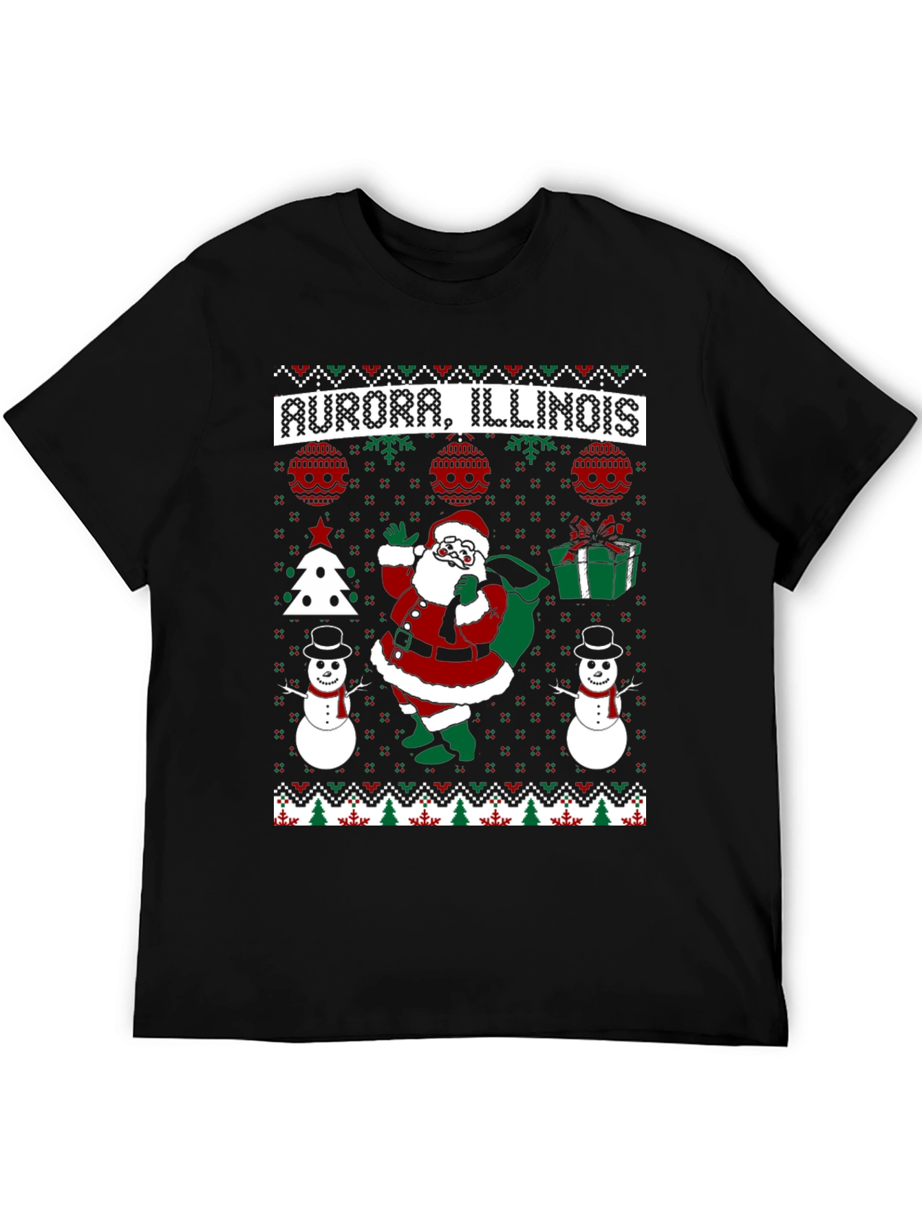 Aurora Illinois Ugly Christmas Santa T-Shirt