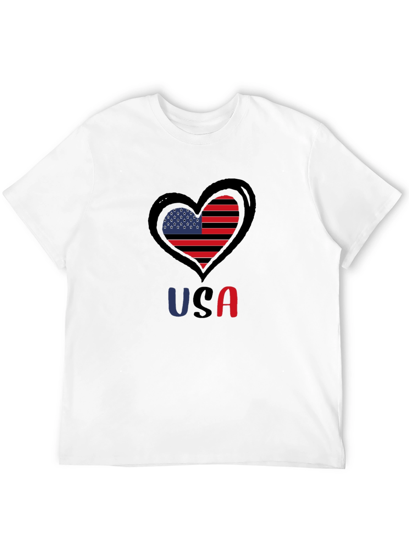 USA Heart Flag Graphic Tee - Patriotic Black T-Shirt