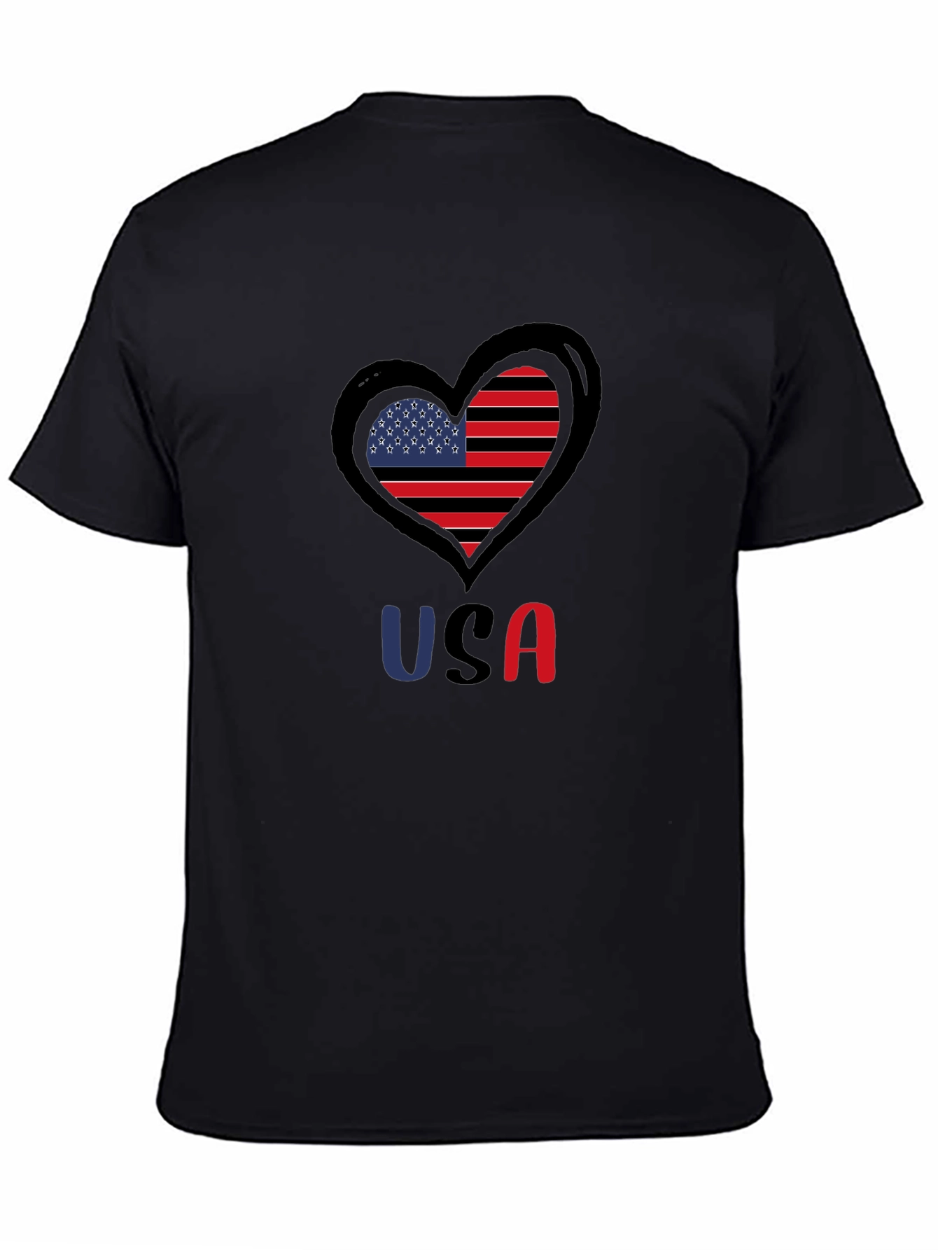 USA Heart Flag Graphic Tee - Patriotic Black T-Shirt