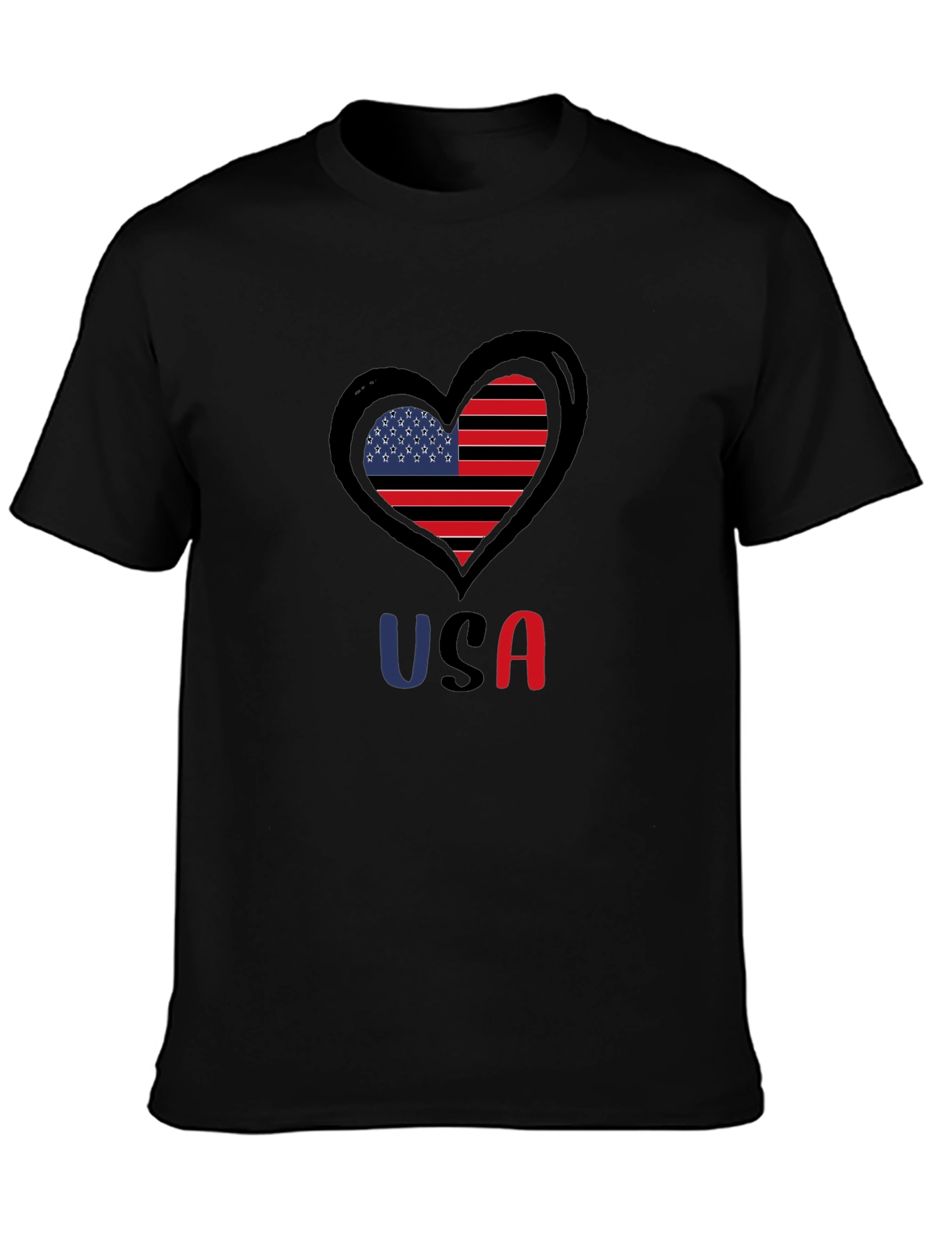 USA Heart Flag Graphic Tee - Patriotic Black T-Shirt