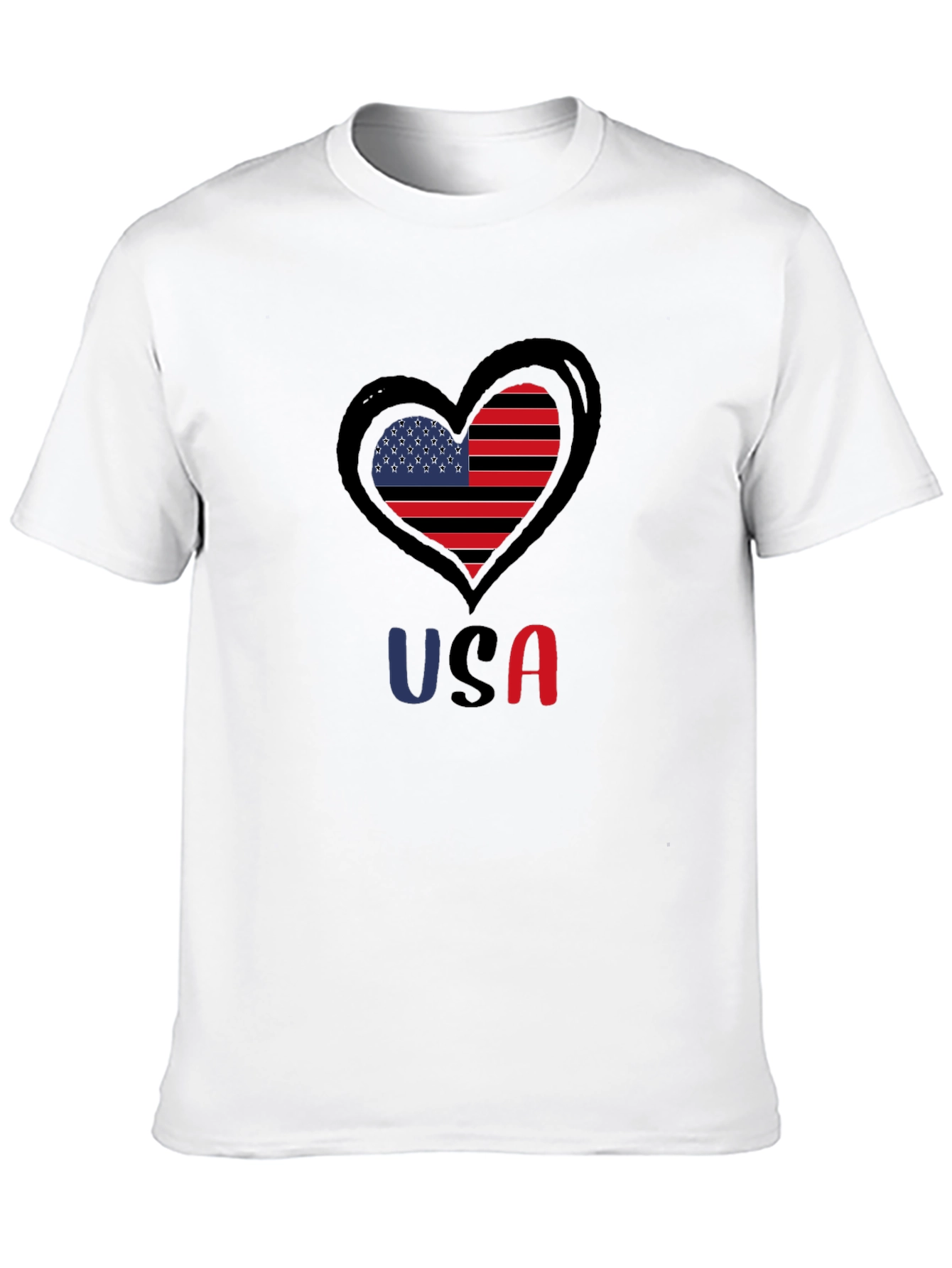 USA Heart Flag Graphic Tee - Patriotic Black T-Shirt