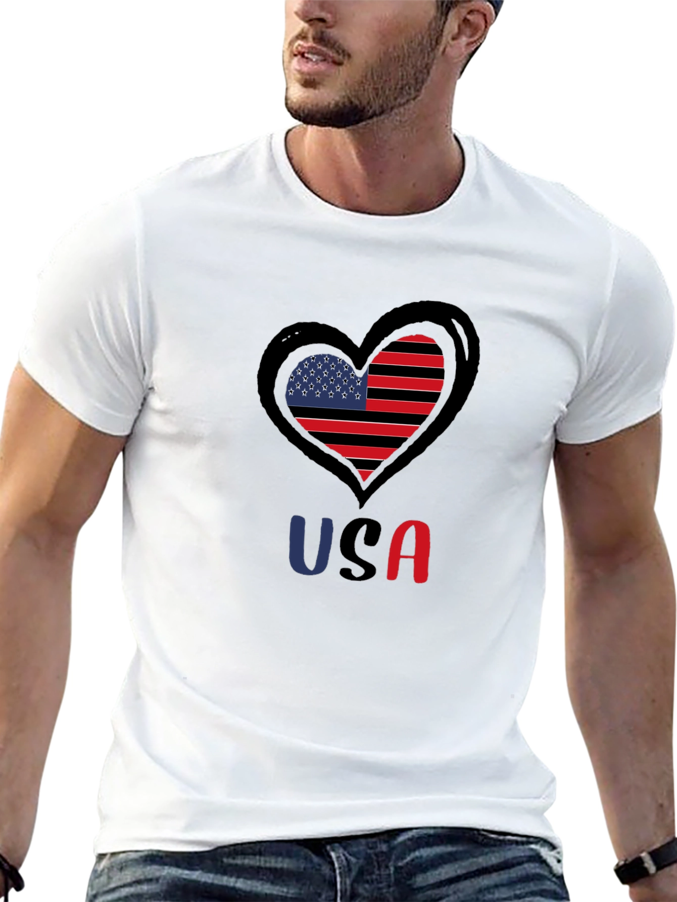 USA Heart Flag Graphic Tee - Patriotic Black T-Shirt