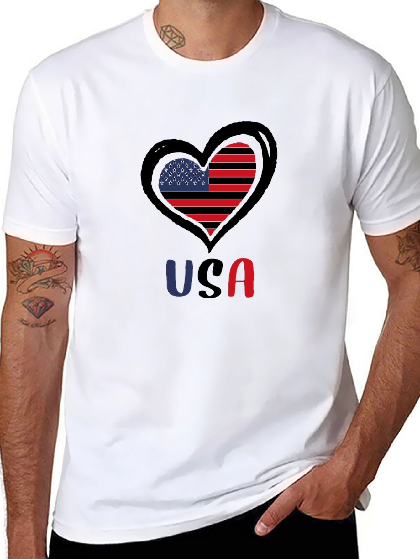 USA Heart Flag Graphic Tee - Patriotic Black T-Shirt