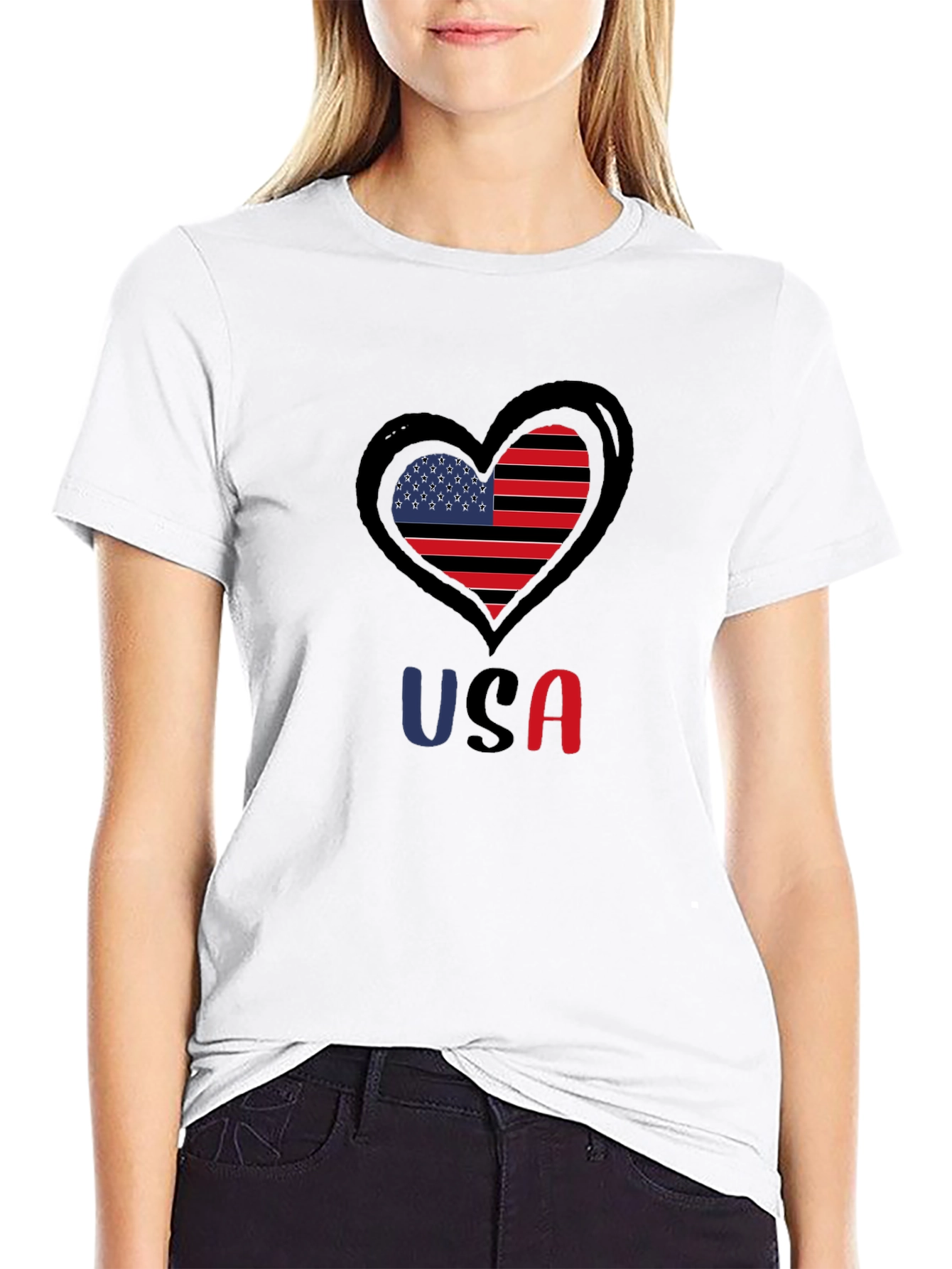 USA Heart Flag Graphic Tee - Patriotic Black T-Shirt