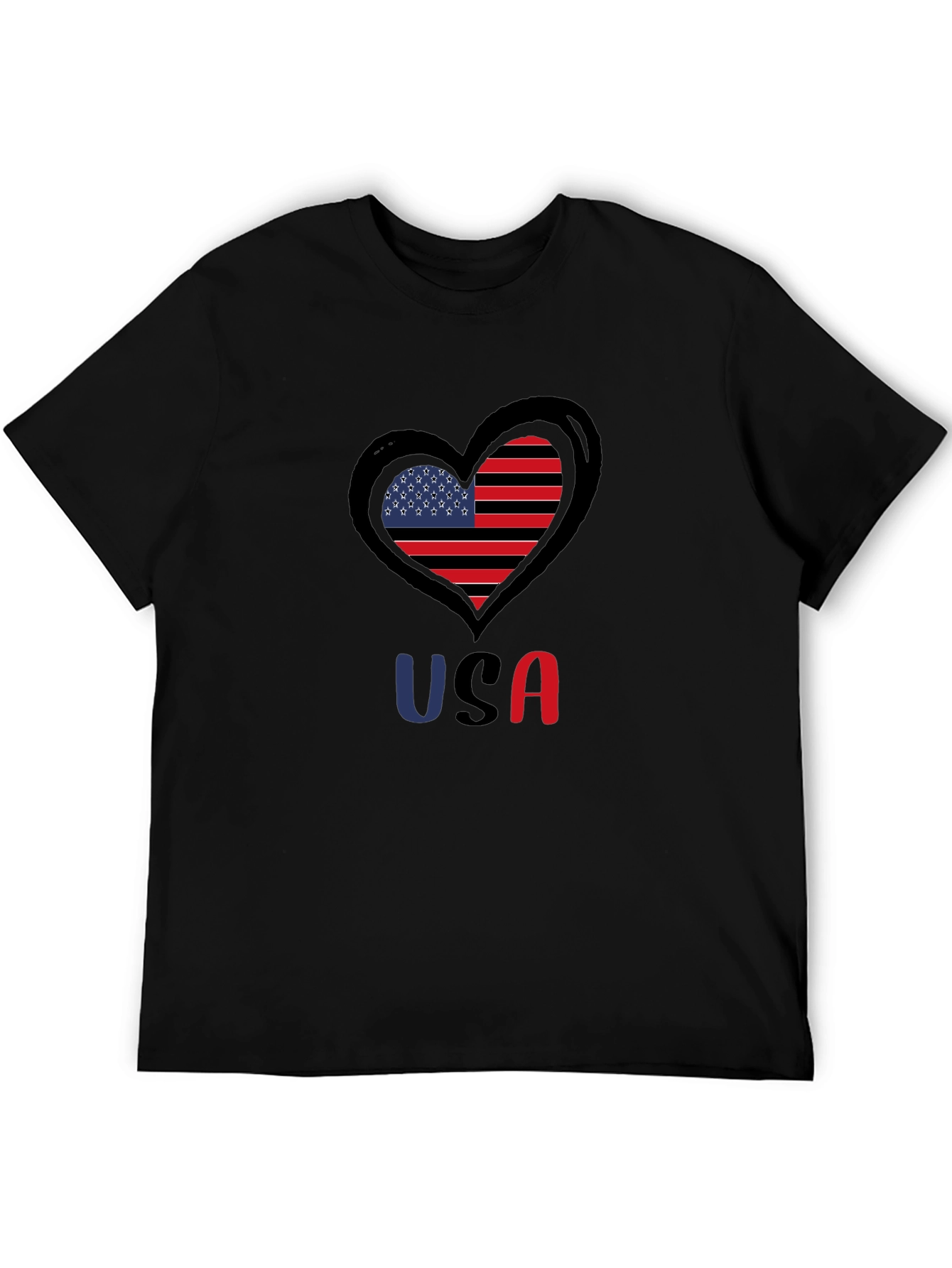 USA Heart Flag Graphic Tee - Patriotic Black T-Shirt