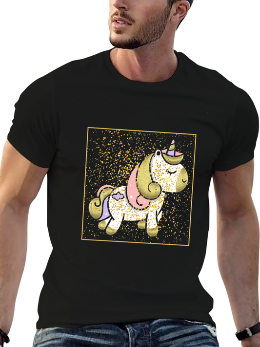 Unicorn Graphic Tee - Black Cotton Casual Shirt
