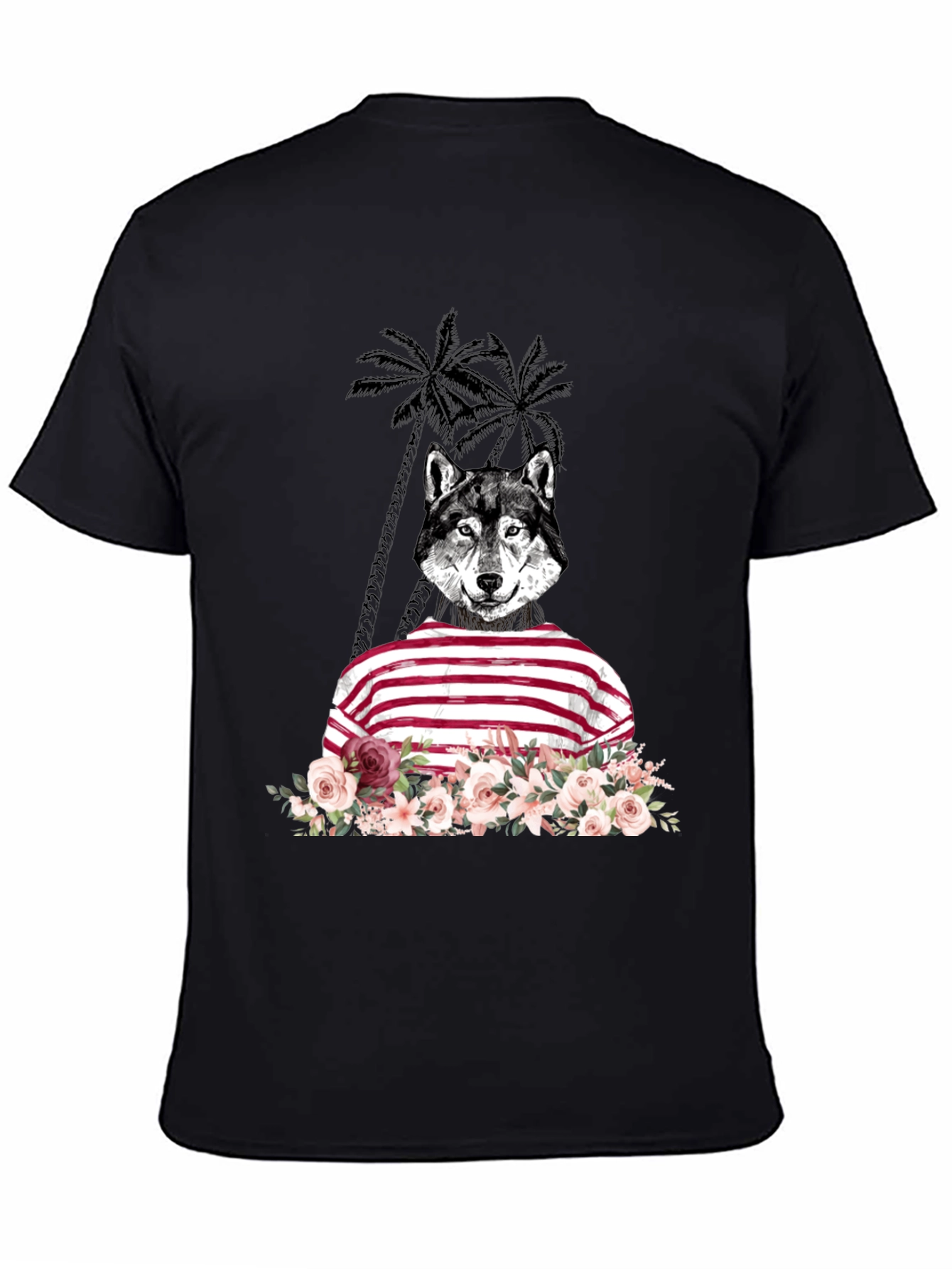 Wolf in Stripes Floral T-Shirt