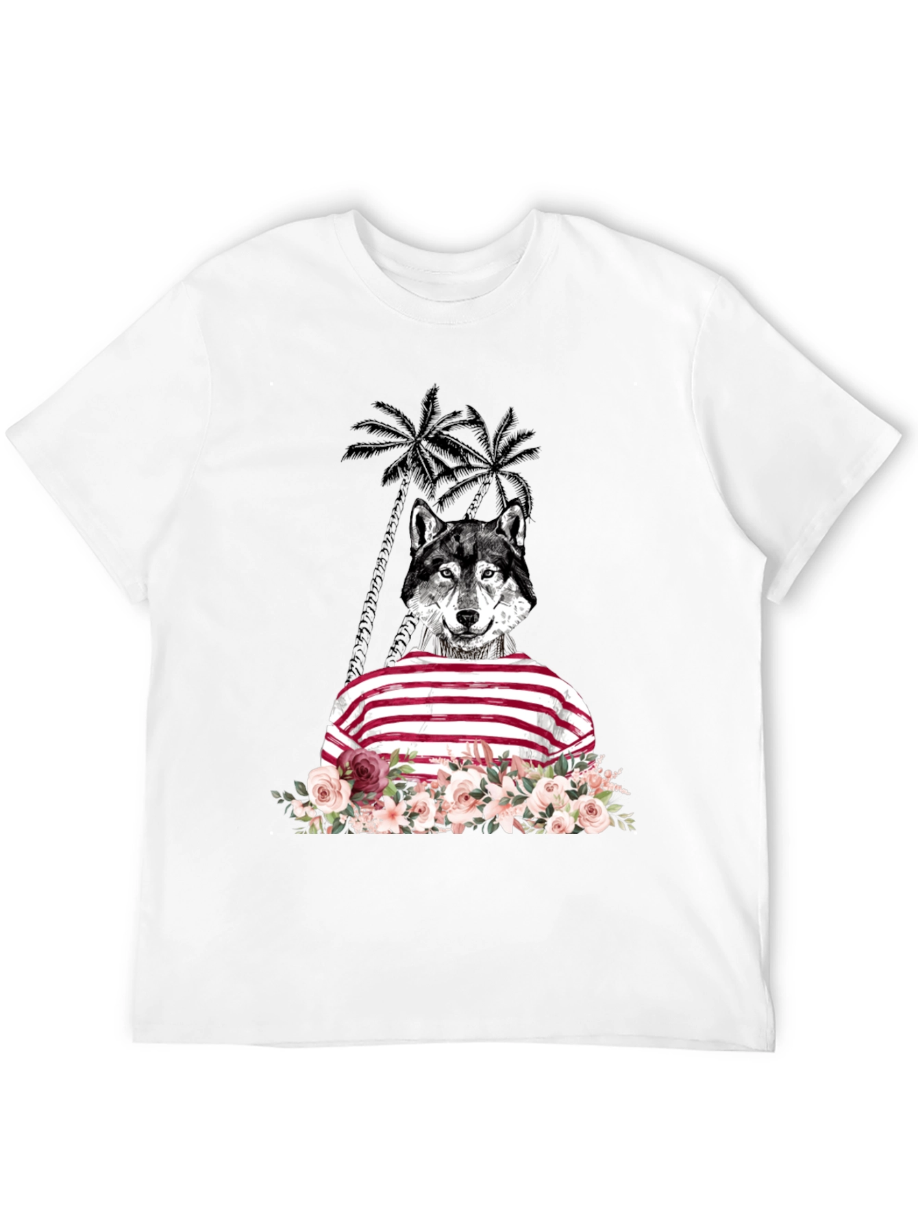 Wolf in Stripes Floral T-Shirt