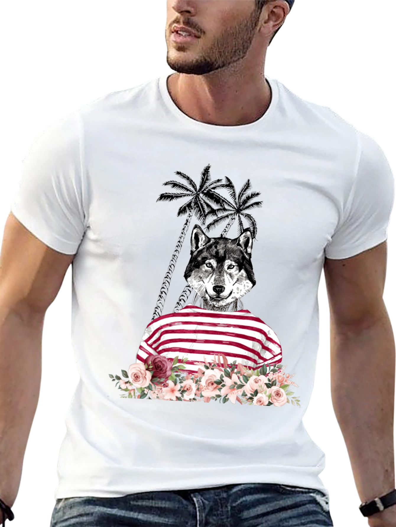 Wolf in Stripes Floral T-Shirt