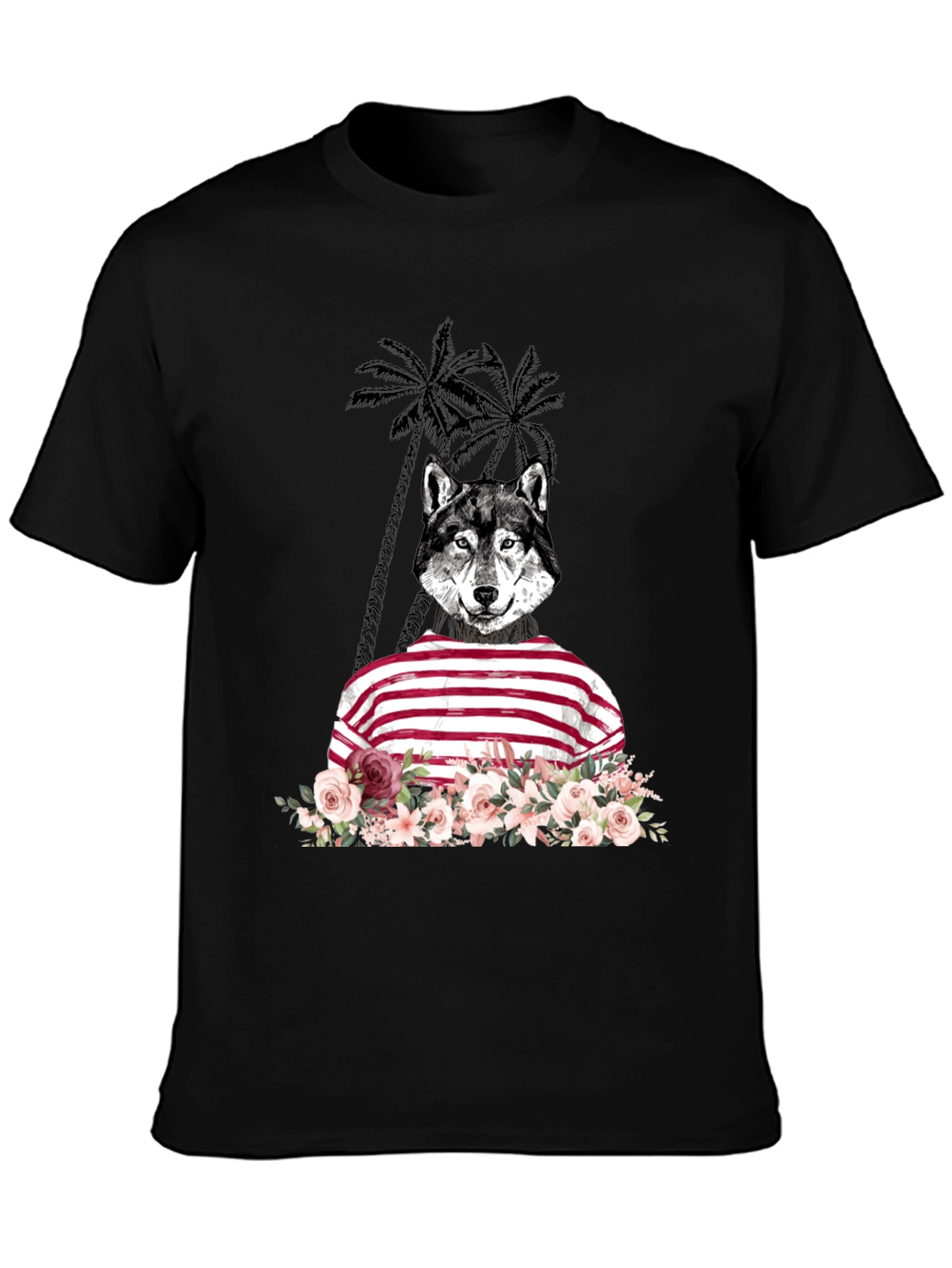 Wolf in Stripes Floral T-Shirt