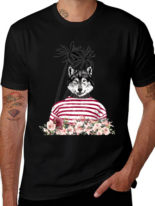 Wolf in Stripes Floral T-Shirt