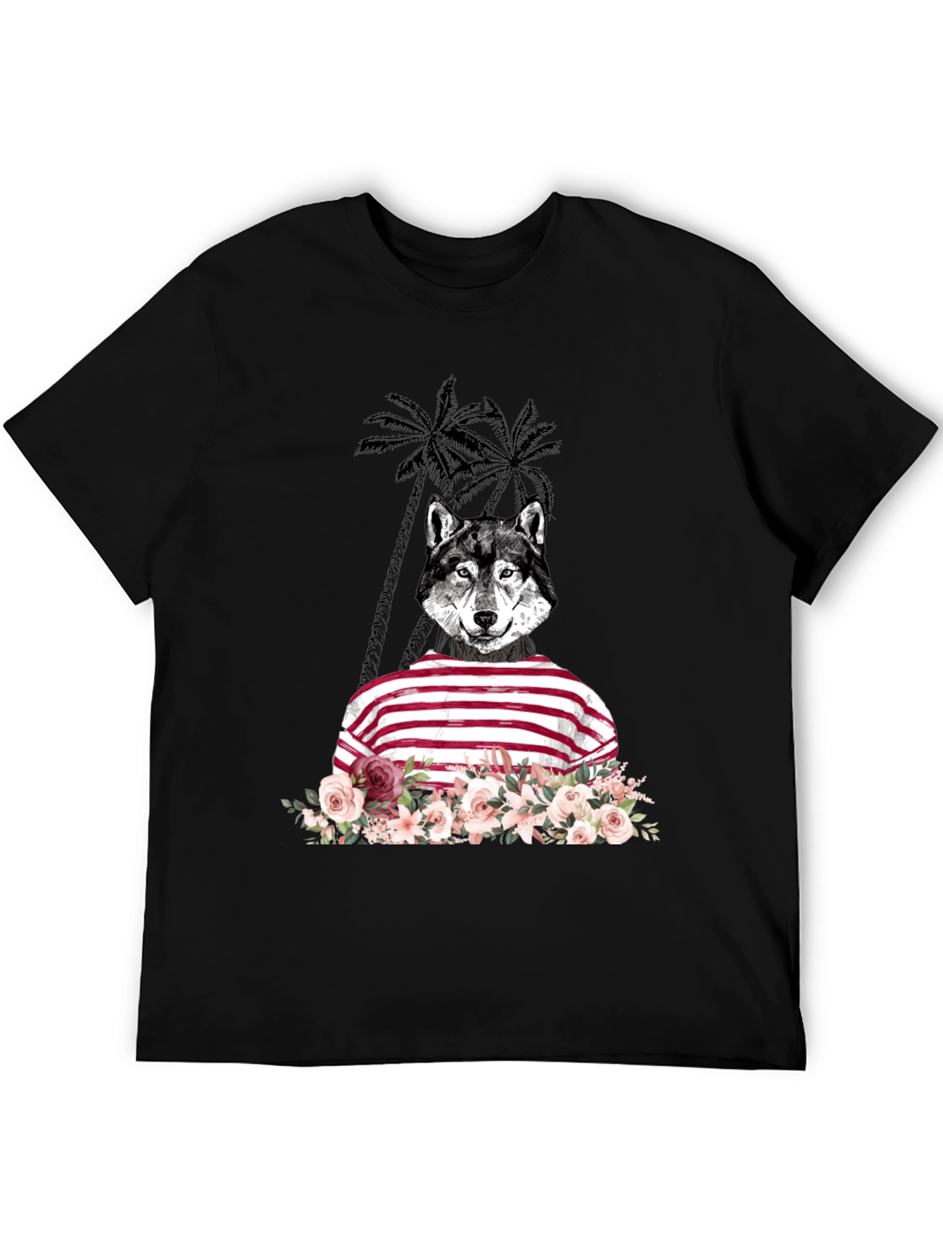 Wolf in Stripes Floral T-Shirt