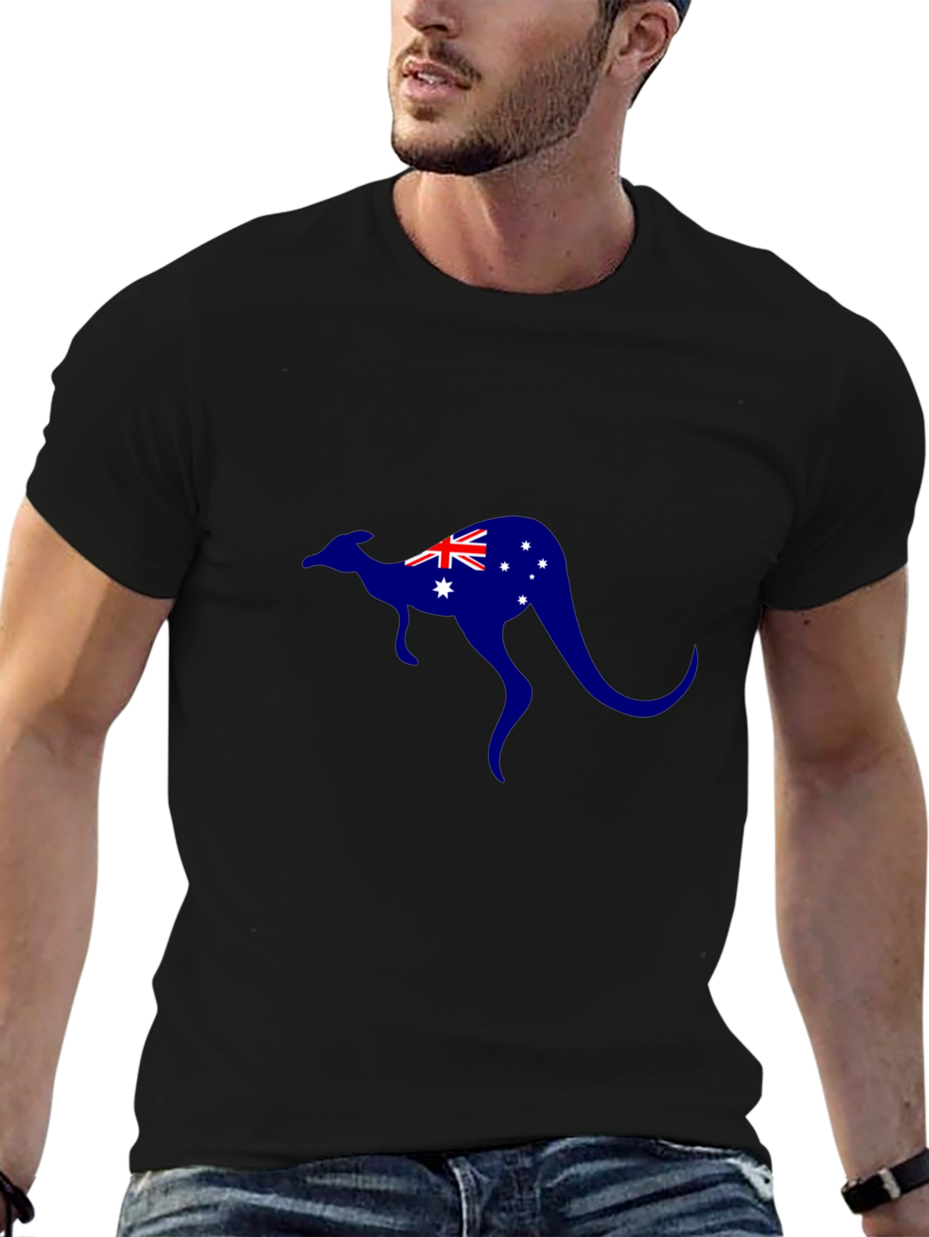 Australian Kangaroo Flag T-Shirt - Black Cotton Tee
