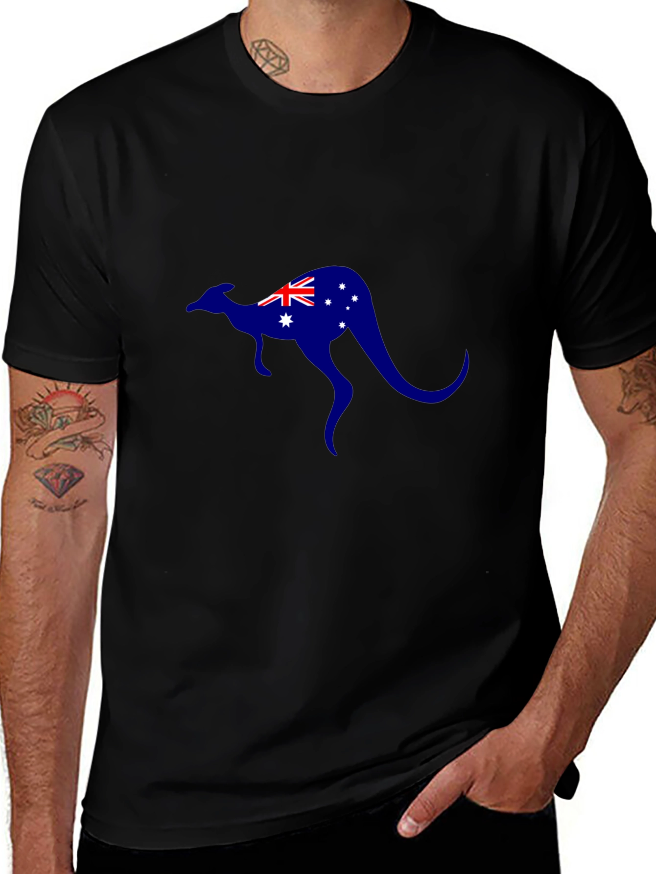 Australian Kangaroo Flag T-Shirt - Black Cotton Tee