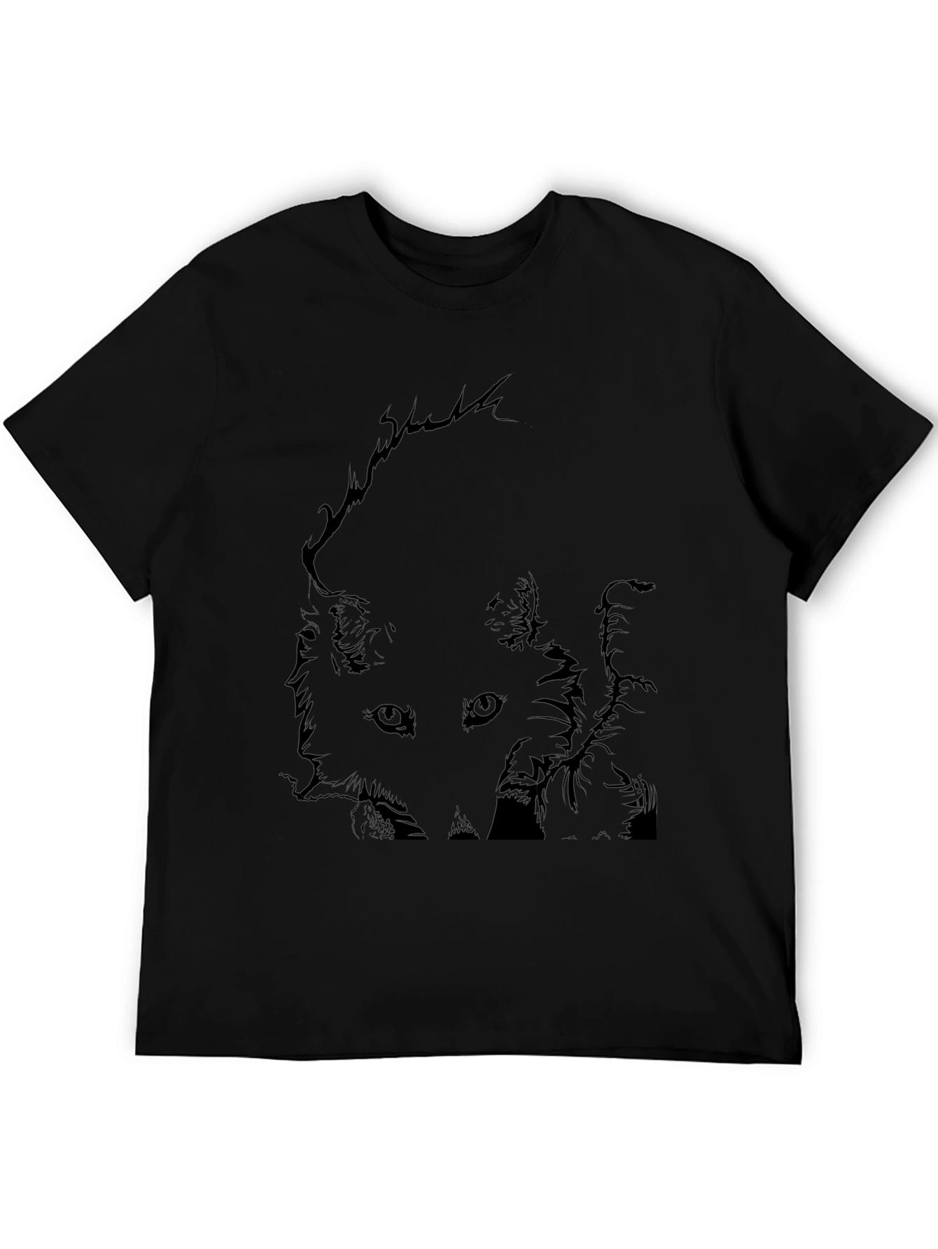 Black T-Shirt with Fox Graphic Print for Men