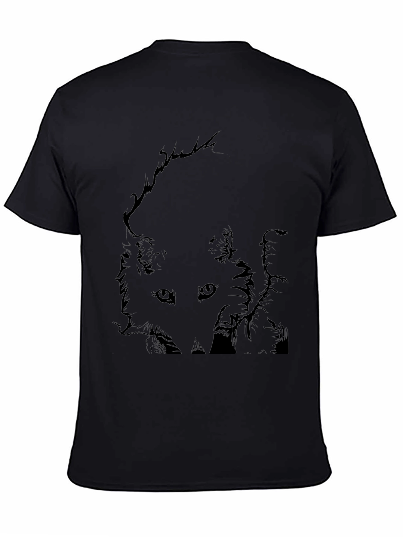 Black T-Shirt with Fox Graphic Print for Men