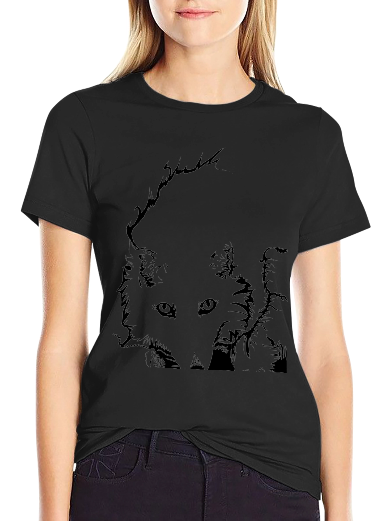 Black T-Shirt with Fox Graphic Print for Men