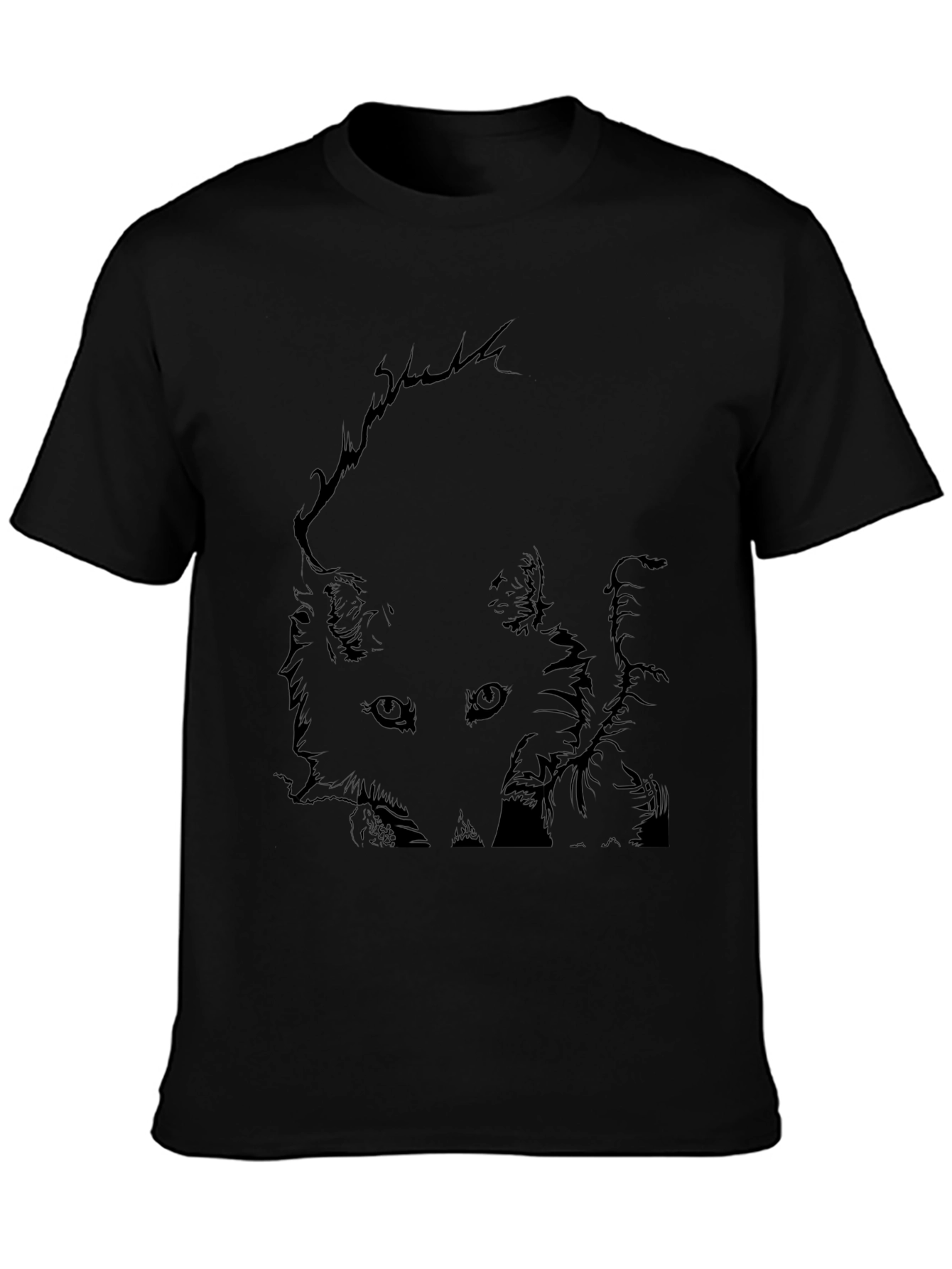 Black T-Shirt with Fox Graphic Print for Men